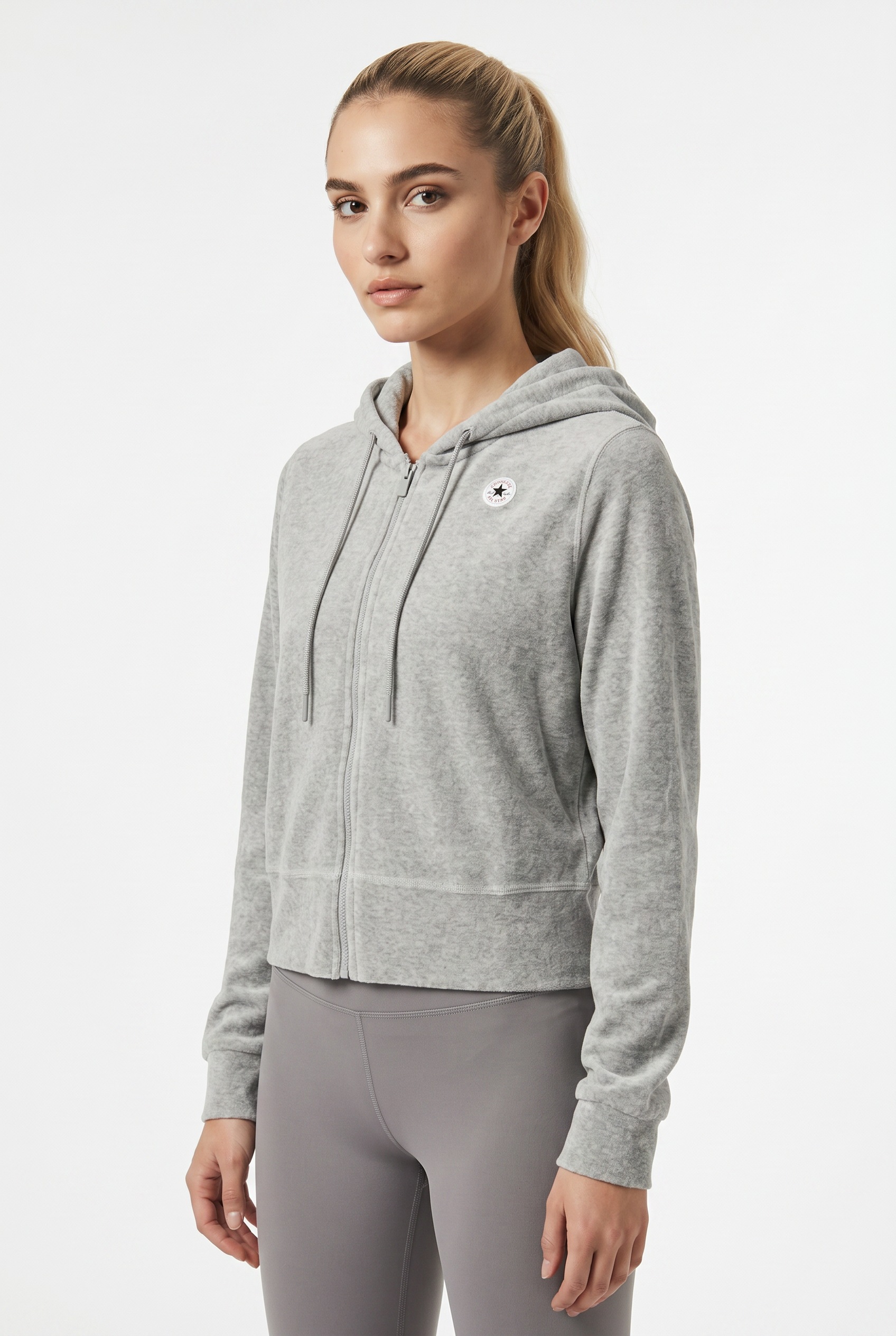 Image of Converse Kapuzensweatjacke "CHUCK HOODIE VELOUR JACKET" mit Kapuze, Langarm, unifarben, aus Baumwolle und Polyester