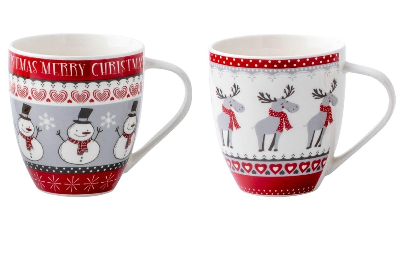 Tasse »Dameco Weihnachten 490 ml, 2 Stück, Rot/Weiss/Grau«, (2 tlg.)