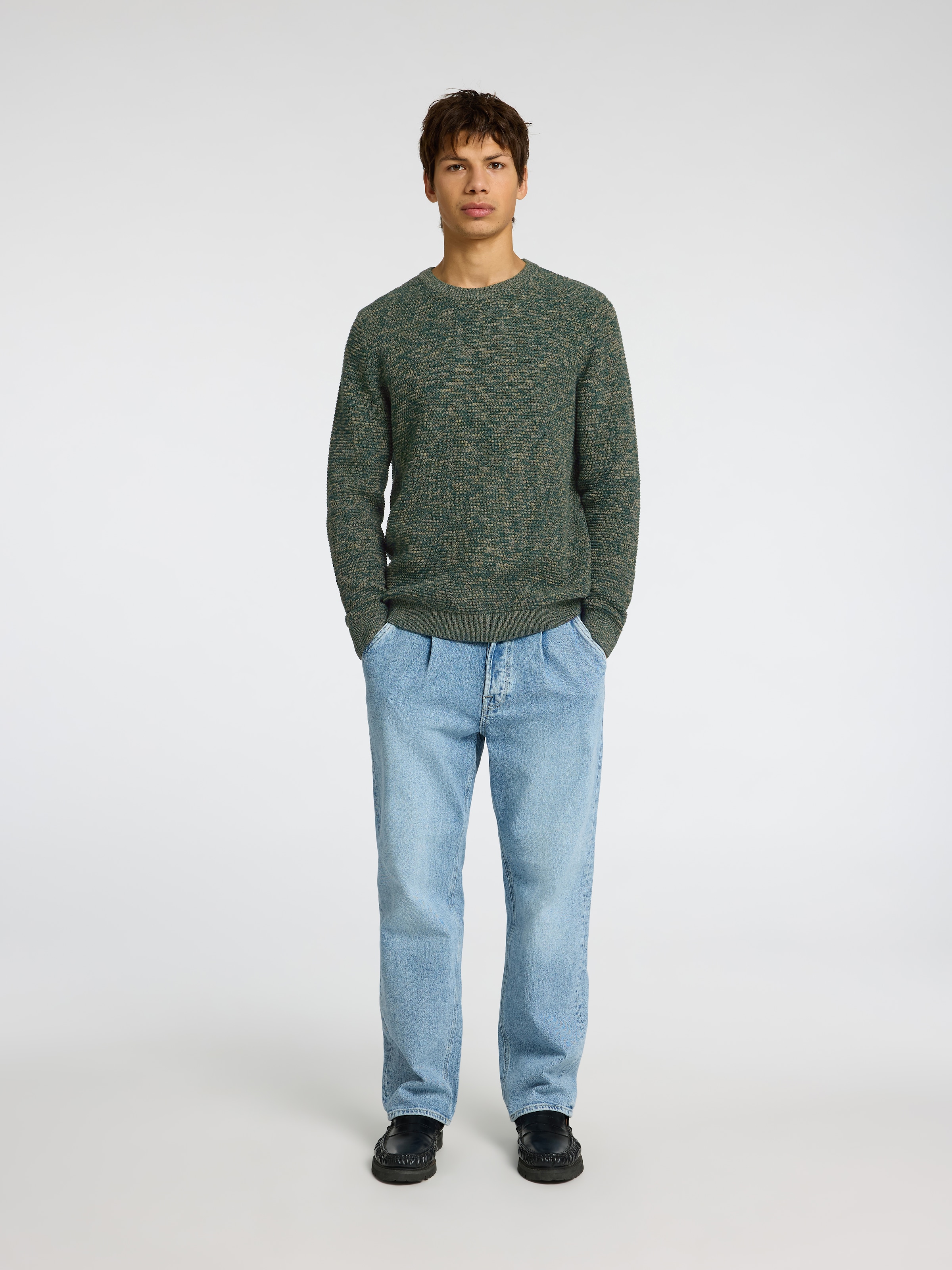 SELECTED HOMME Rundhalspullover »SLHVINCE LS KNIT BUBBLE CREW NECK NOOS«