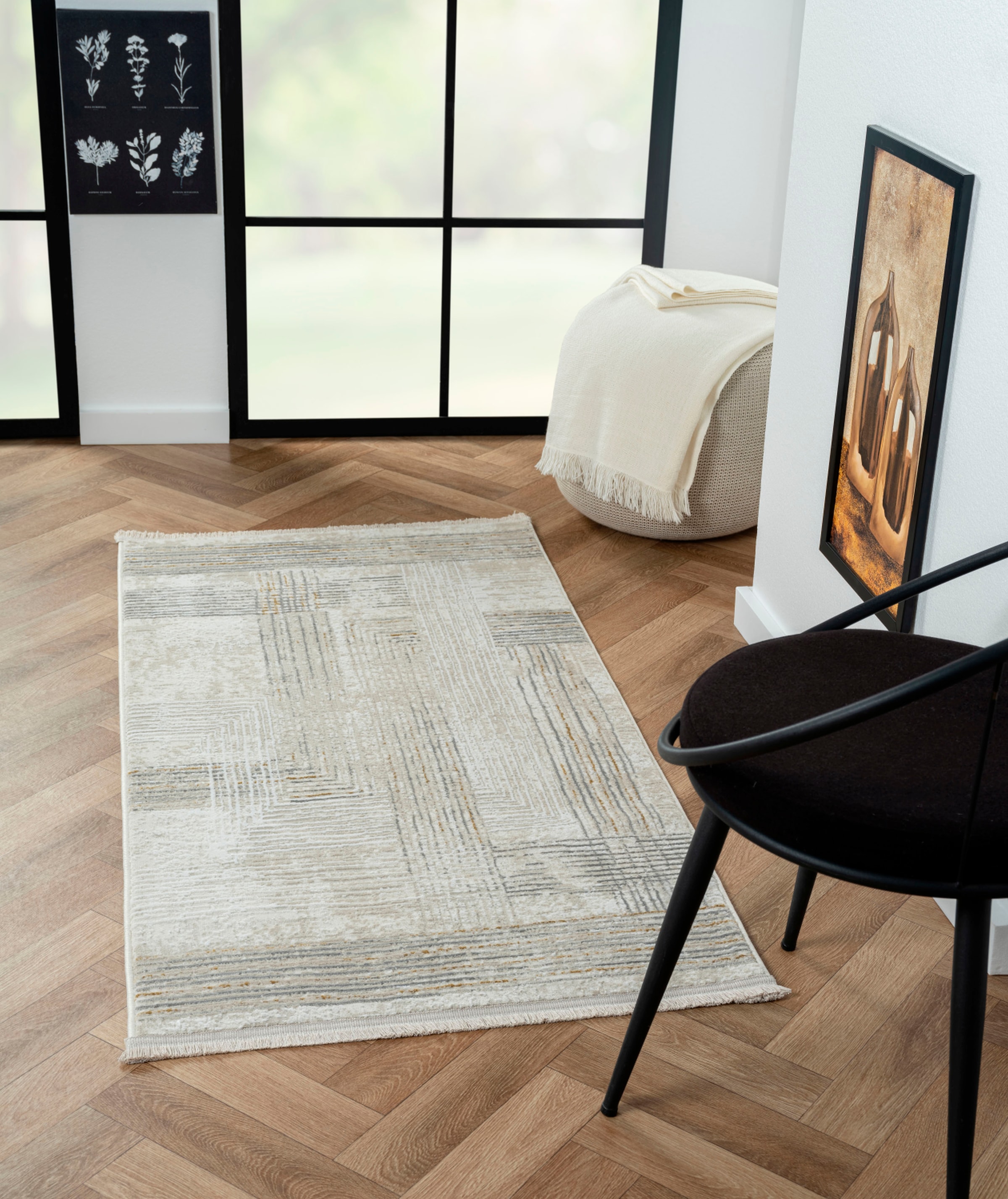 Image of Myflair Möbel & Accessoires Teppich "My Way" rechteckig 10 mm Höhe Kurzflor, Retro-Design, besonders weich durch Microfaser, mit Fransen