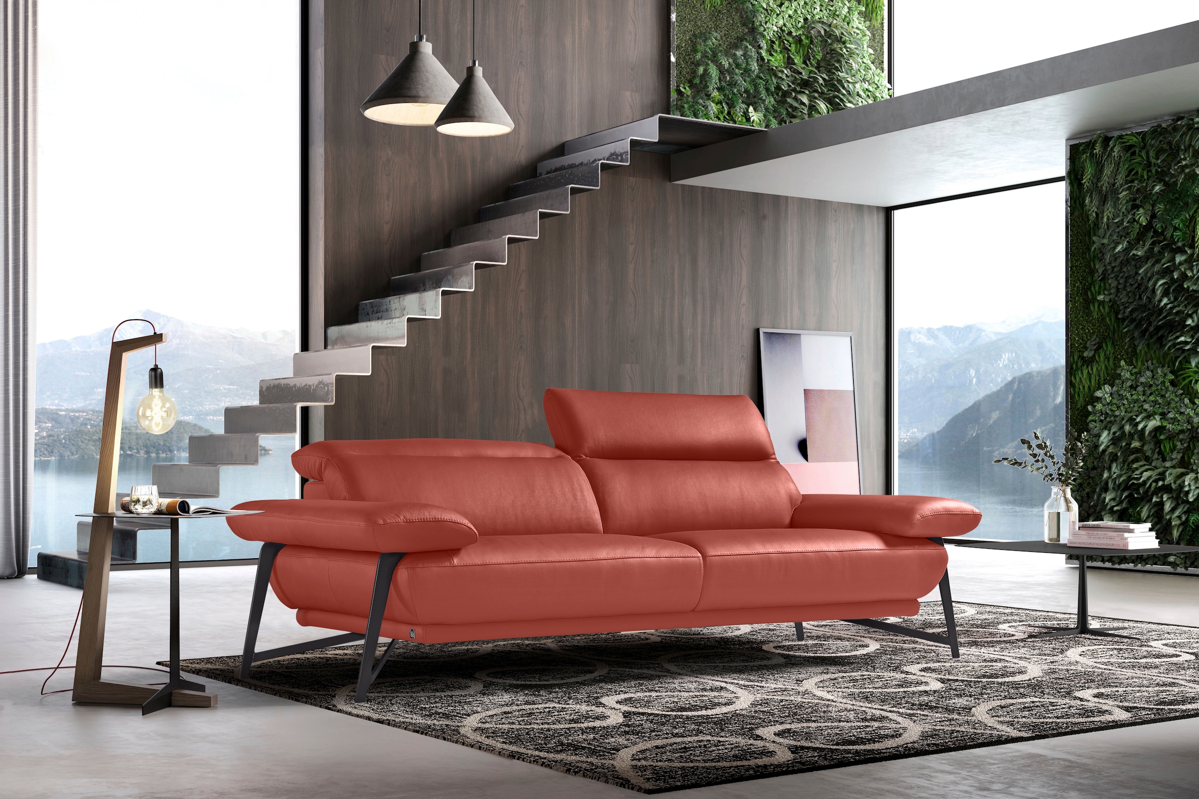 Image of Egoitaliano 2,5-Sitzer "Anais, Designsofa mit erstklassigem Sitzkomfort, Fussfarbe schattengrau" Kopfteil verstellbar, 232 cm, Leder BULL, marsala