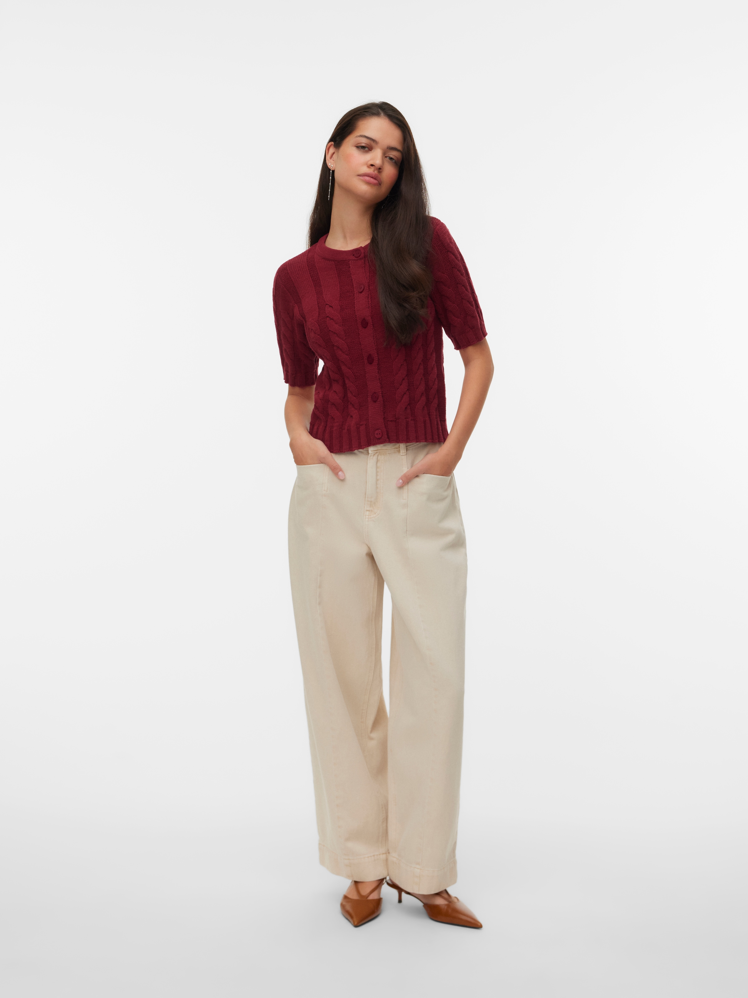 Vero Moda Veste en tricot »VMORIANE 2-4 O-NECK CARDIGAN« mélange de coton, coupe régulière, motif tricot torsadé