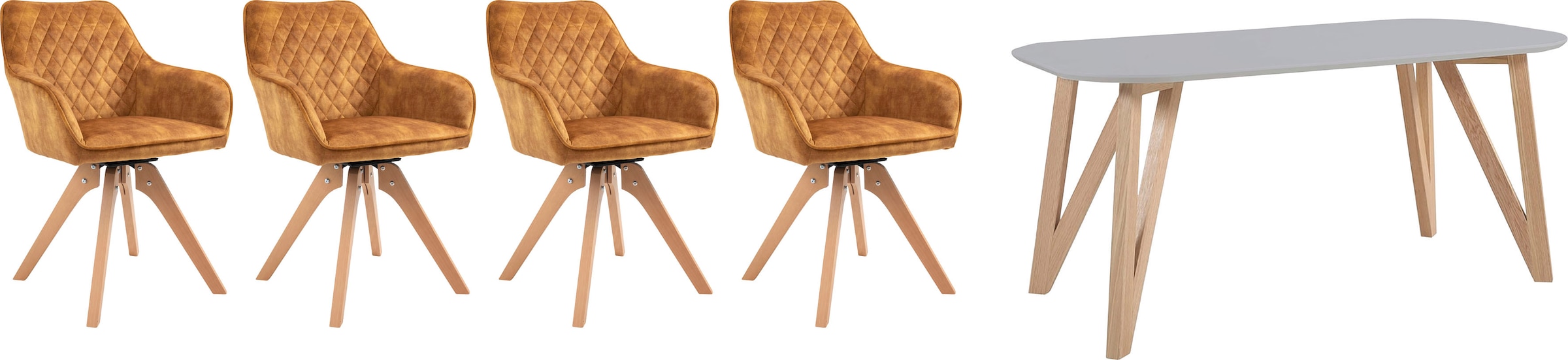 Image of SalesFever Essgruppe "Eleganter Tisch inkl. Stühle" 5-teilige Samtverlours-Sitzgruppe, drehbare Stühle, 180cm Tischbreite