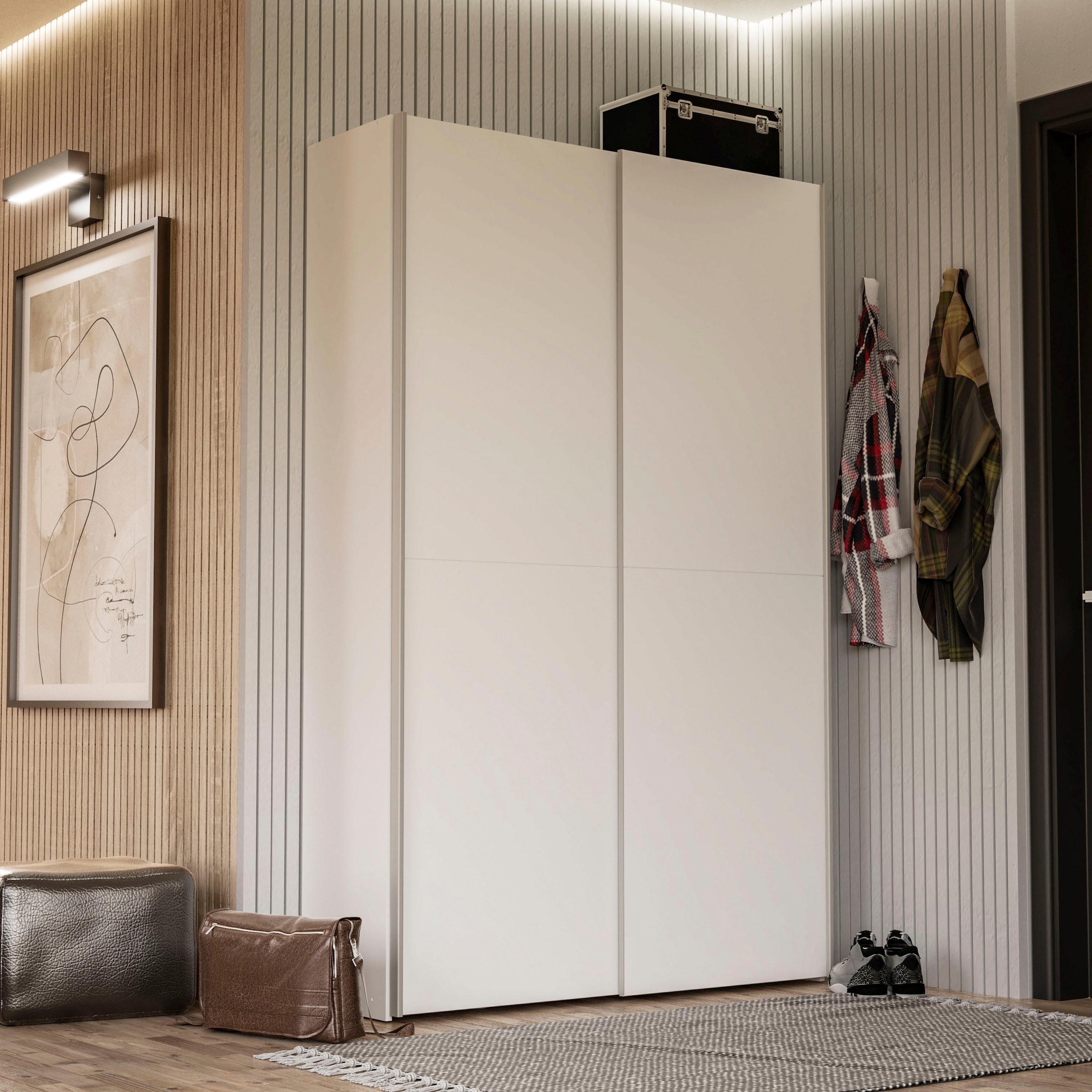 FORTE Wäscheschrank »Ozzula, Mehrzweckschrank, Schwebetürenschrank, Garderobenschrank« B/H/T ca. 120/190,5/42cm, 2 Türen, 6 Einlegeböden,,  FSC® zertifiziert, variable Inneinteilung, 42cm tief, Made in Europe