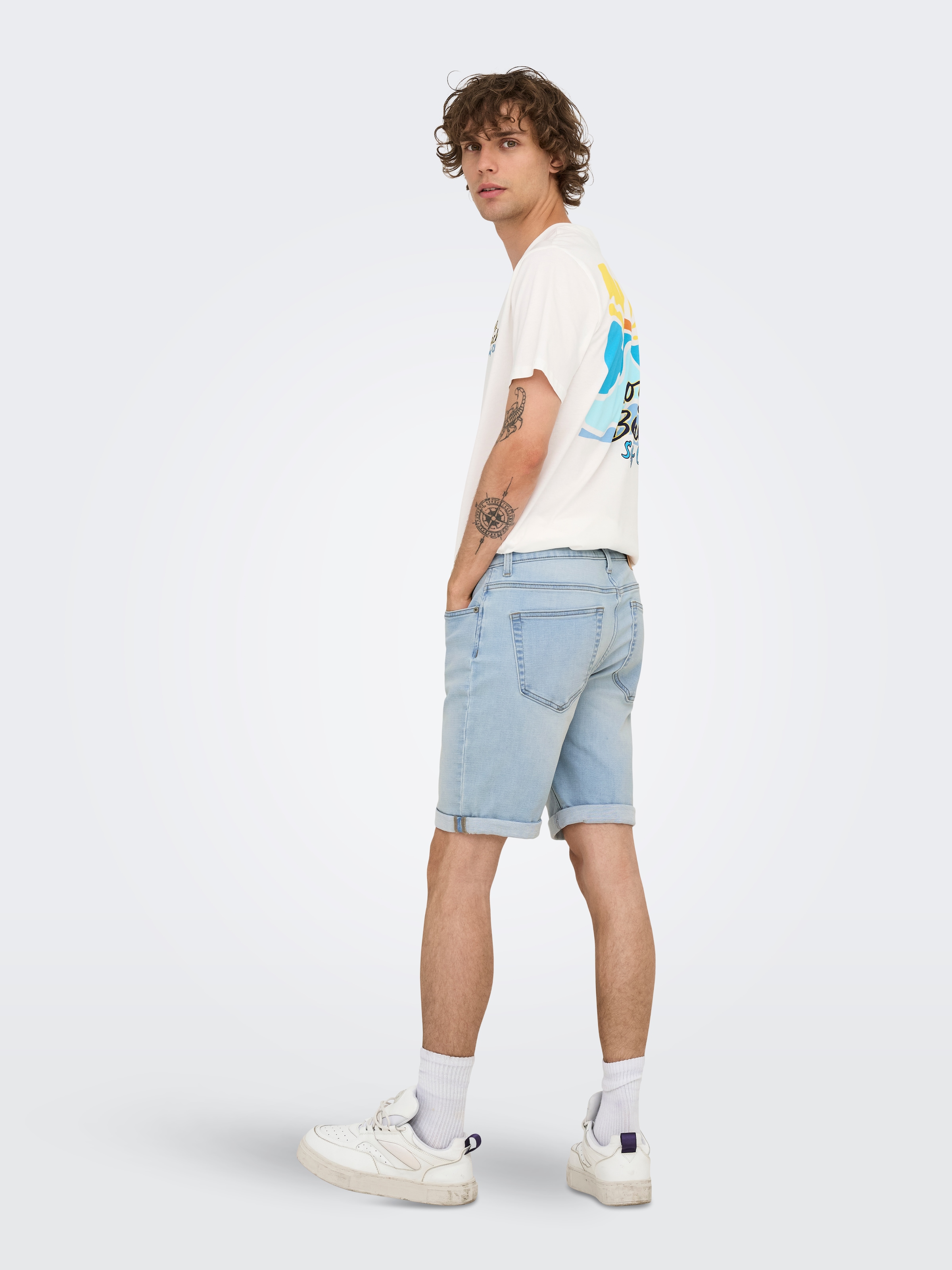 ONLY & SONS Short en jean »ONSPLY JOG LBD 0023 ANA DNM SHORTS NOOS« mélange coton, coupe régulière