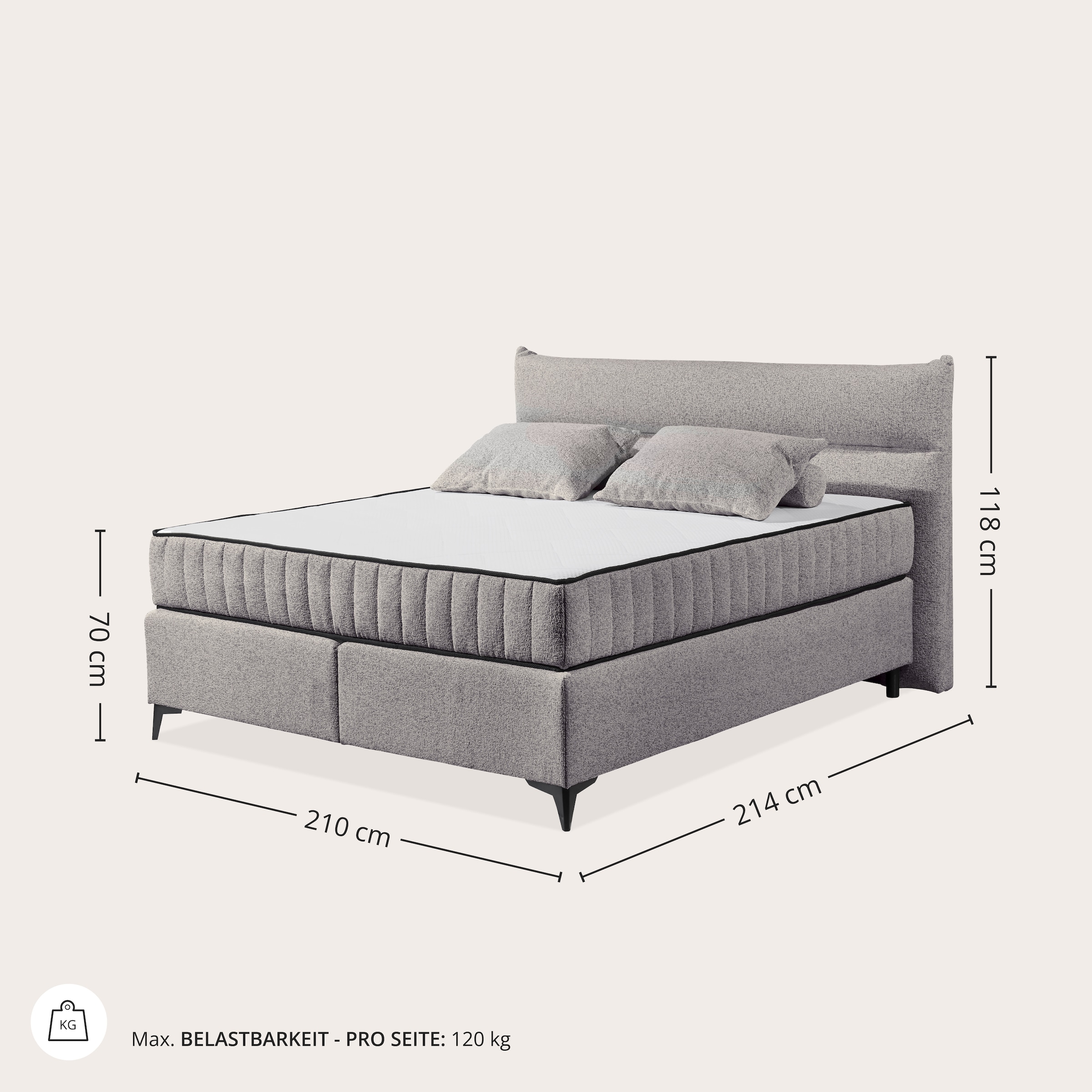 ED EXCITING DESIGN Boxspringbett »Vlieland« Premium 9-Zonen-Tonnentaschenfederkern Duo-Matratze mit Kokosmatte