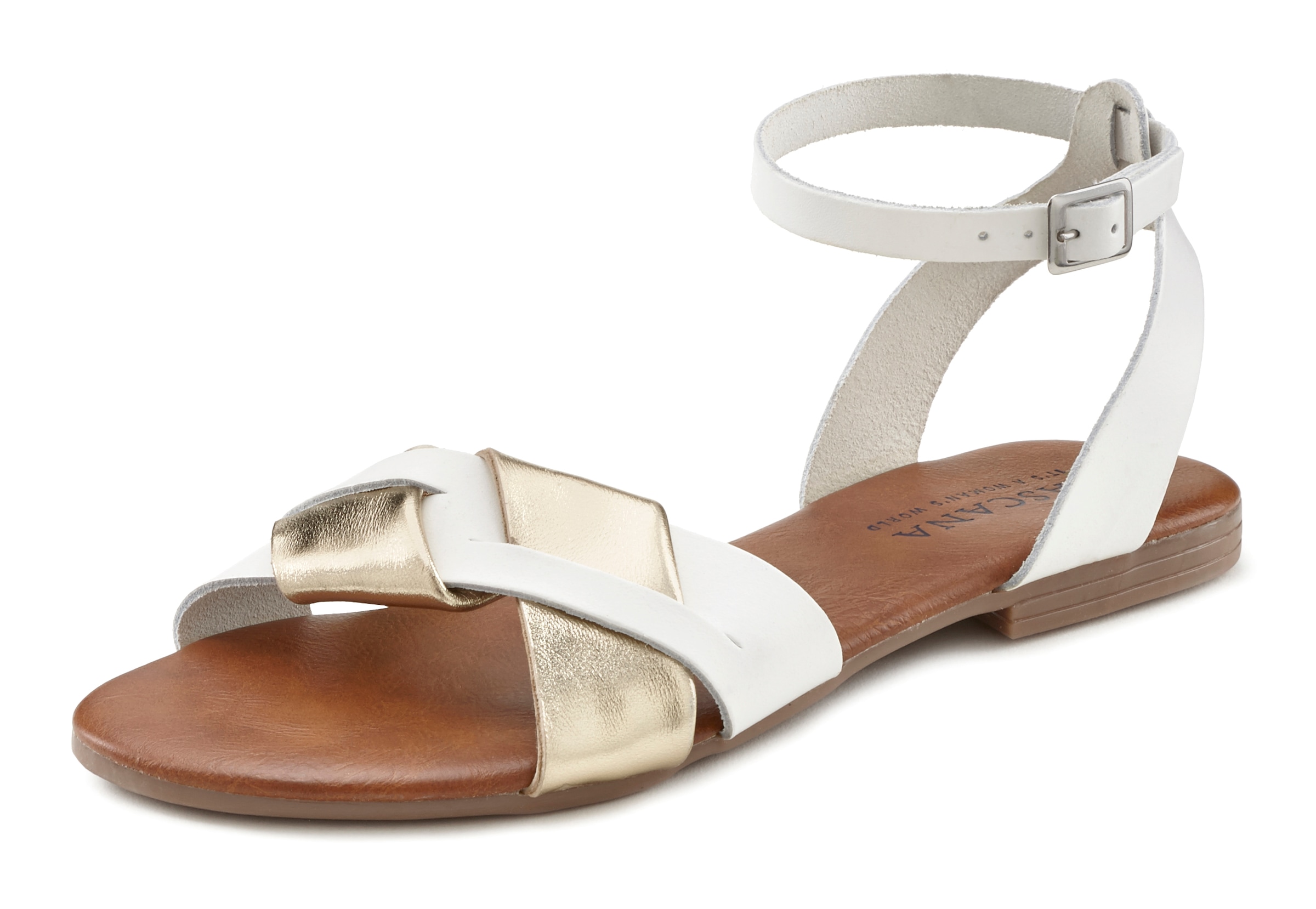 LASCANA Sandale, Sandalette, Sommerschuh aus hochwertigem Leder mit Metallic Optik