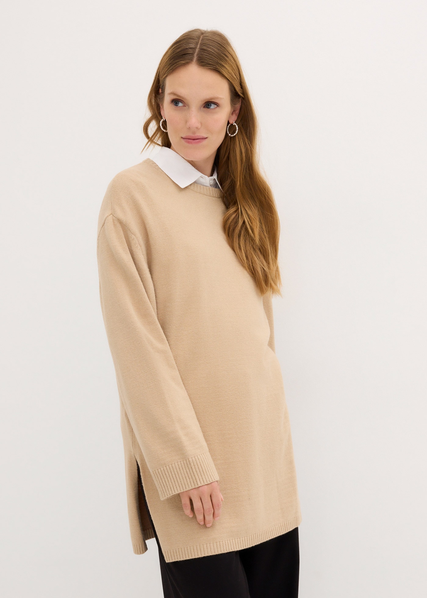 Image of bonprix Strickpullover "Long-Feinstrickpullover mit Seitenschlitzen aus Viskose-Mix" aus Viskosemischung, Oversize Passform, Po-bedeckende Länge