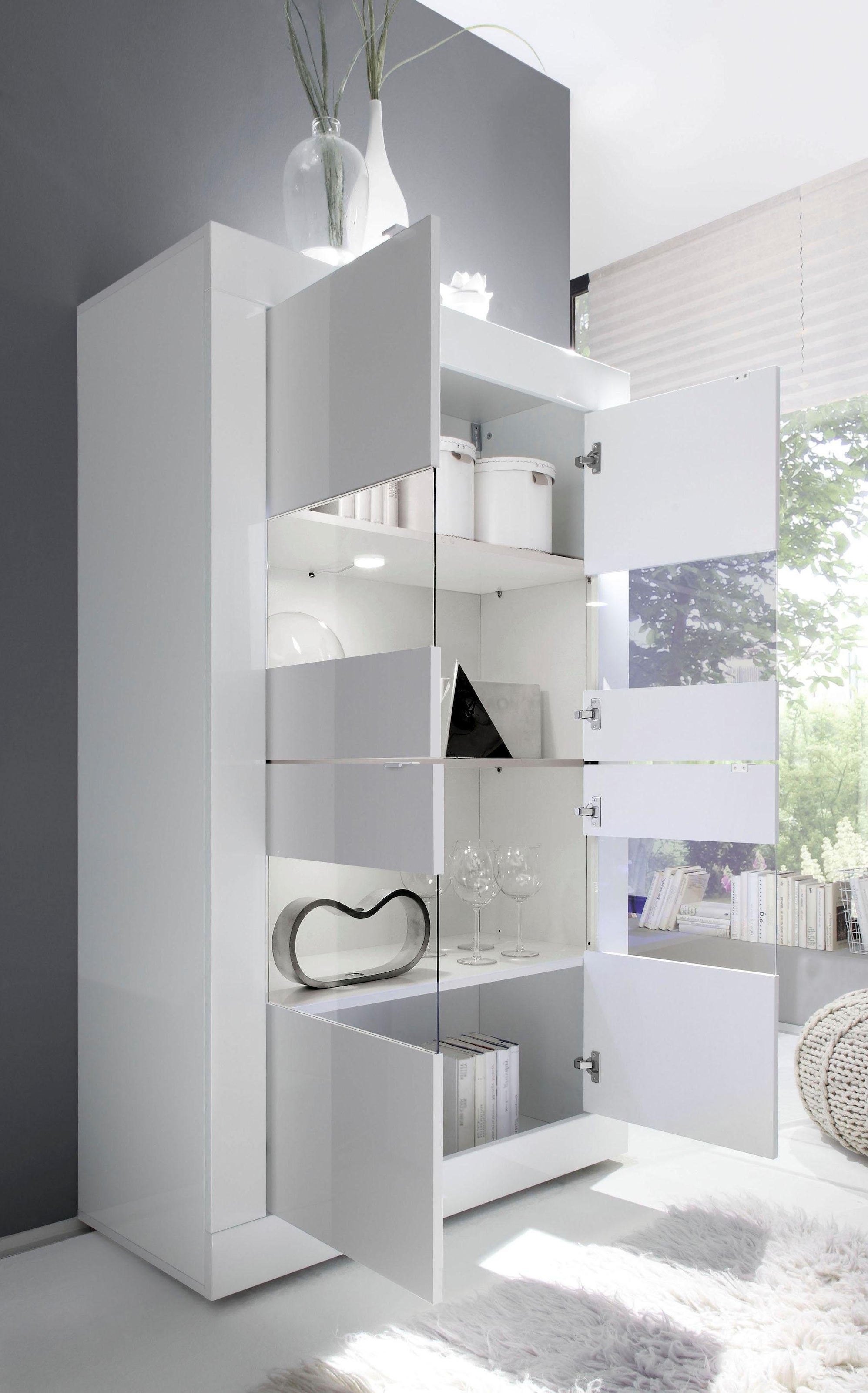 INOSIGN Vitrines »Basic Höhe 162 cm, Standvitrine mit 4 Türen - Metallgriffe,« Stauraumvitrine in moderner Rahmenoptik, Hochschrank, Anrichte