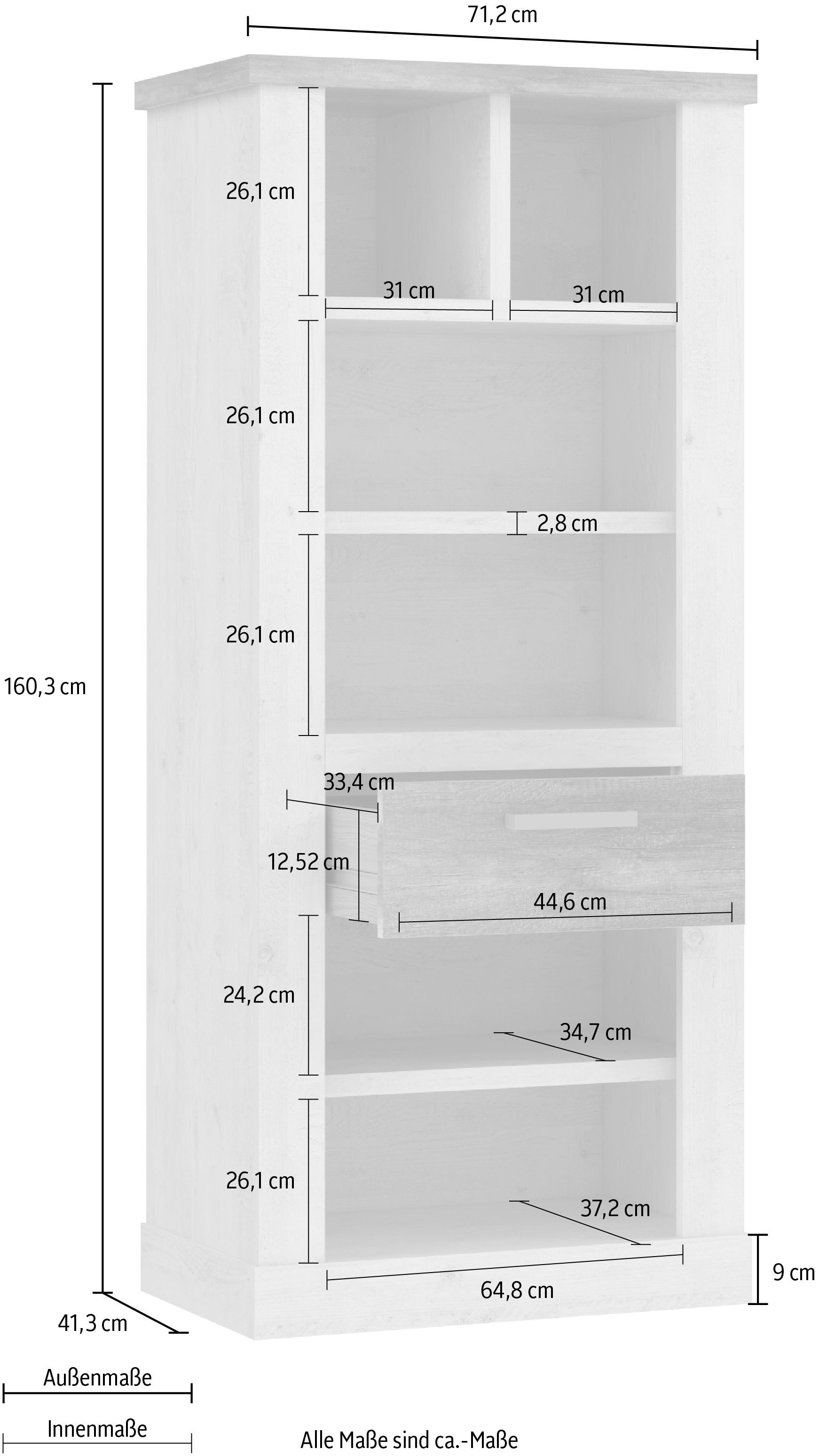 FORTE Bücherregal Höhe  160 cm, Aktenregal mit Schublade, im Landhausstil