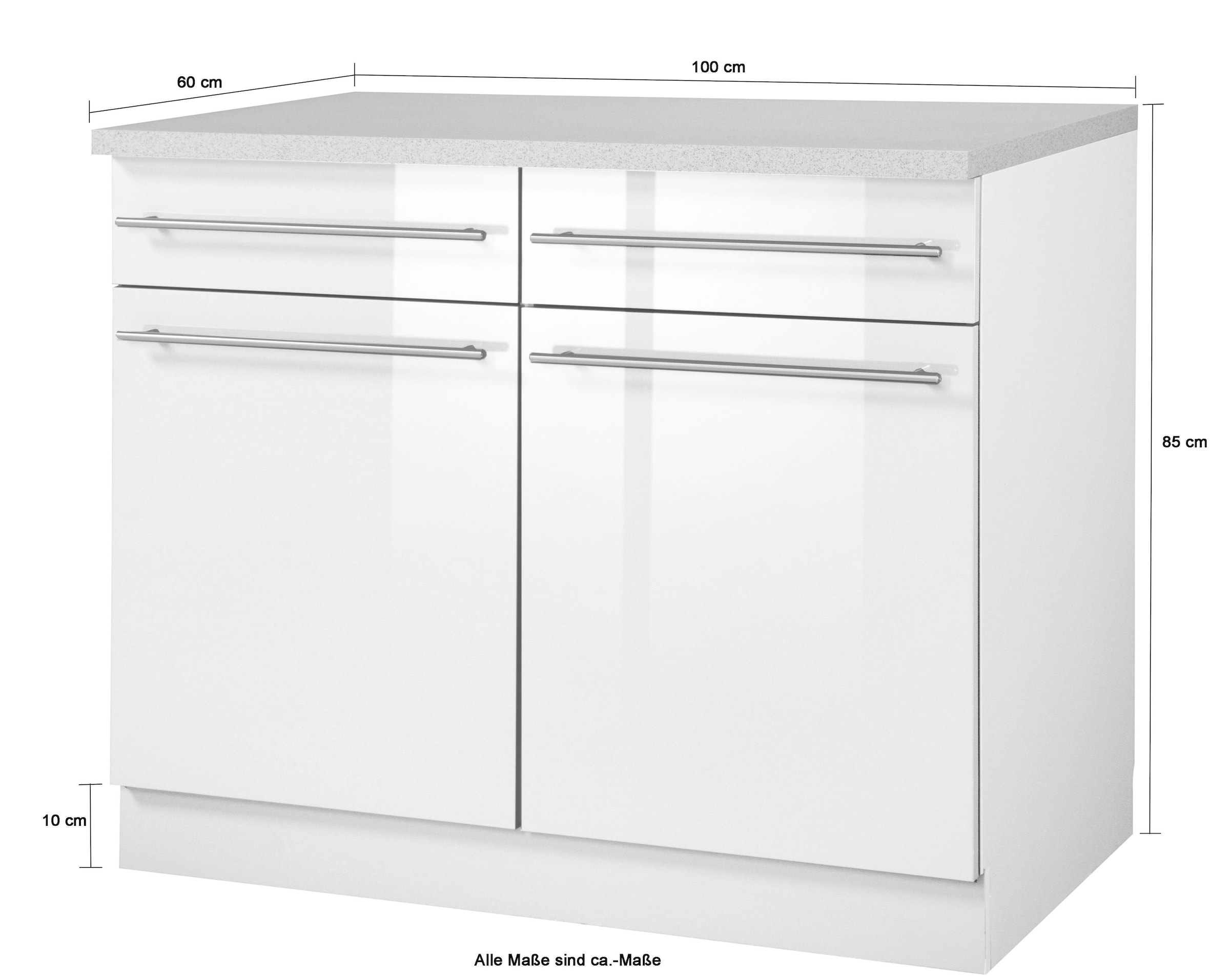 wiho Küchen Armoire basse »Chicago« 100 cm de large, 2 tiroirs et 2 portes, beaucoup de rangement
