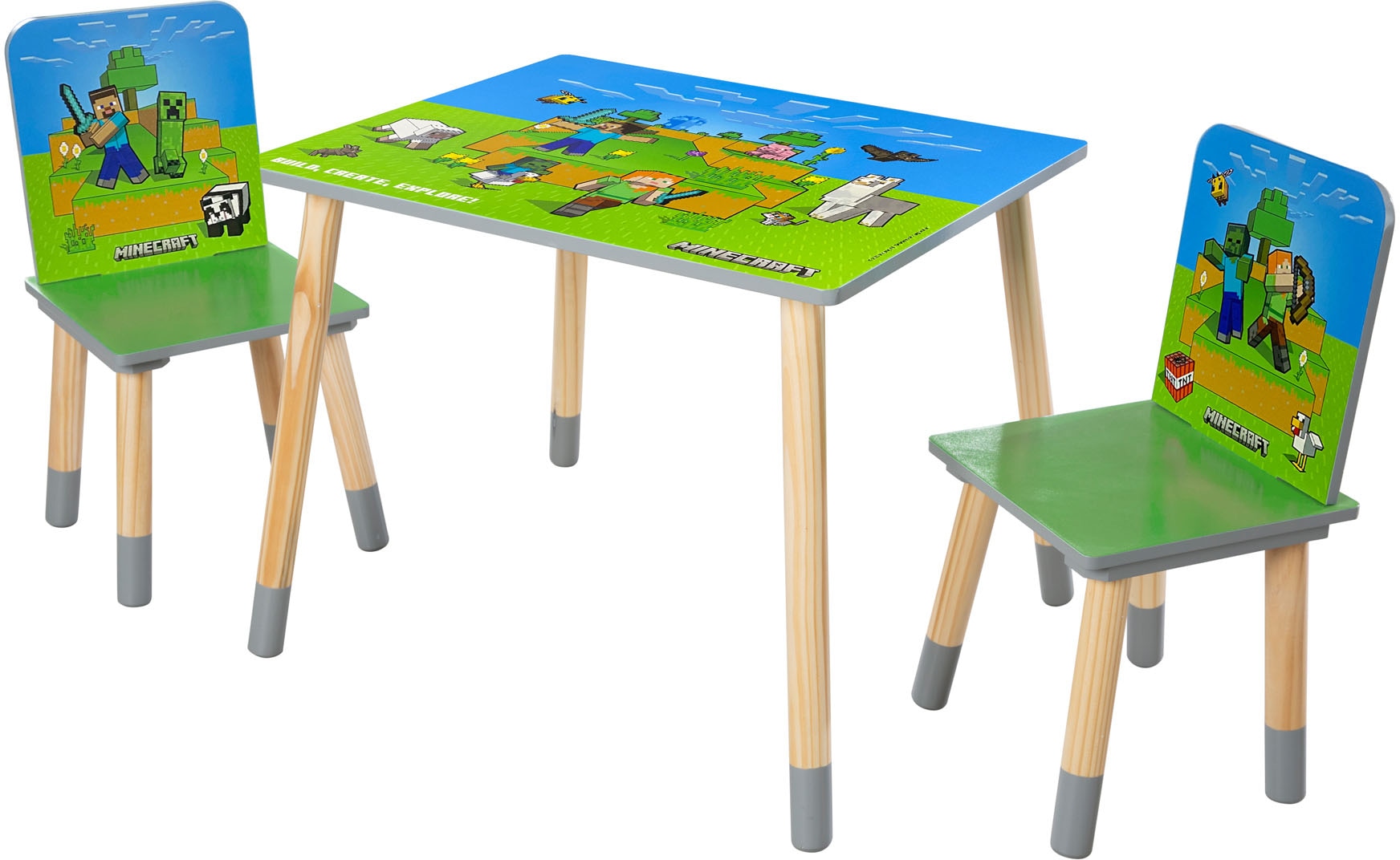 Image of Phoenix Kindersitzgruppe "Minecraft Sitzgruppe" 3 tlg. tlg. Set Tisch mit 2 Stühlen