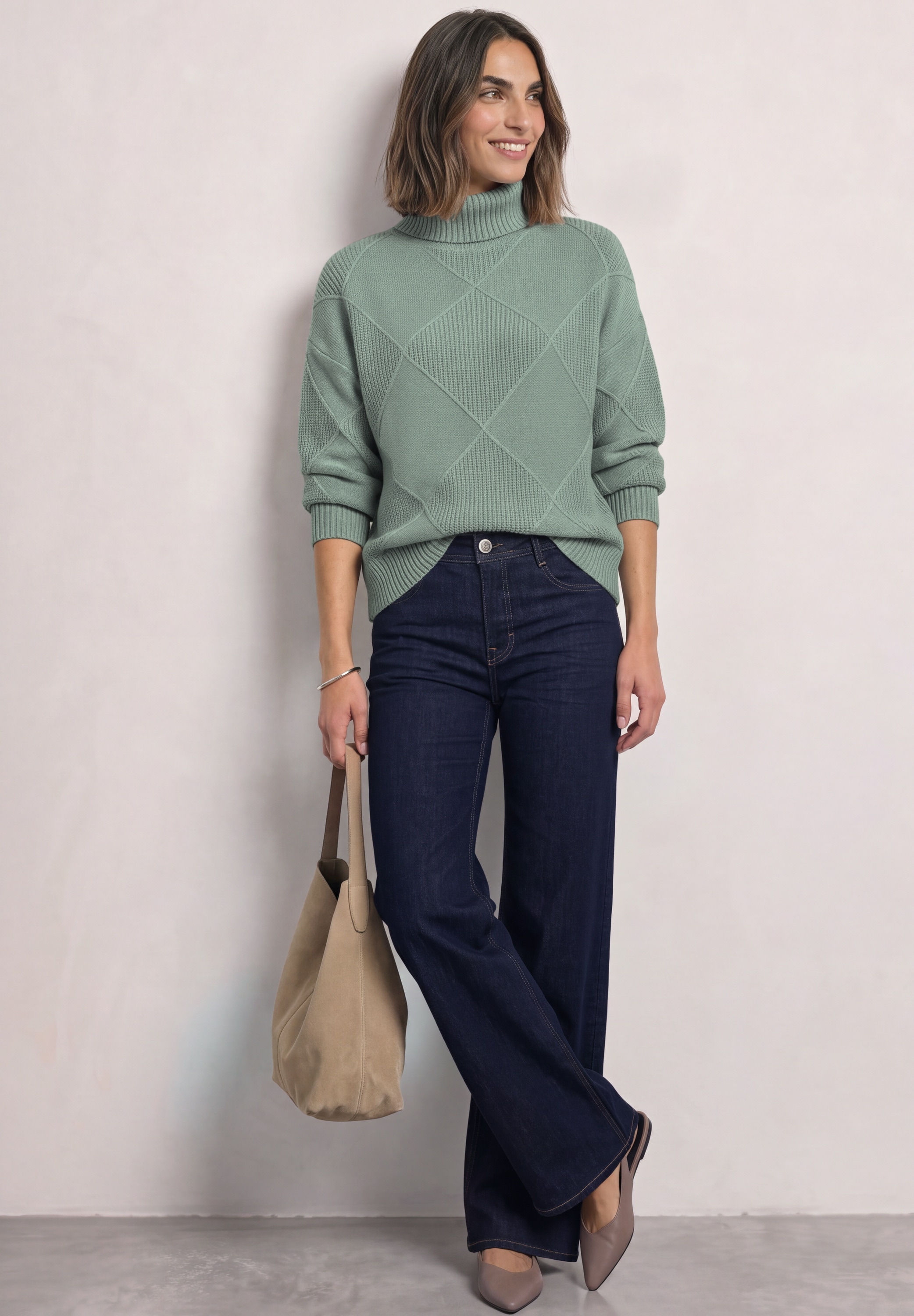 STREET ONE Rollkragenpullover Viskosemix, Strukturmuster