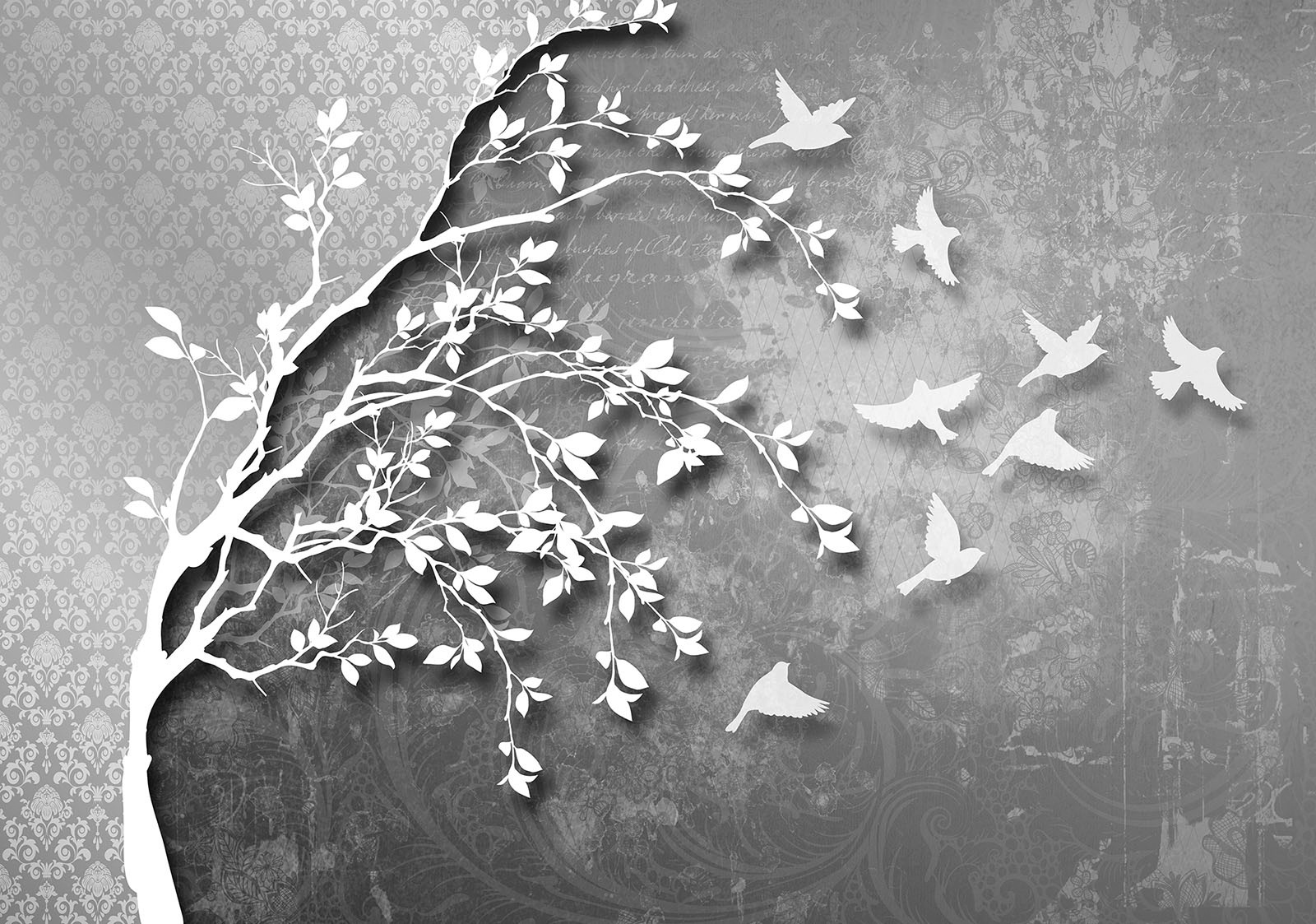 Image of Consalnet Vliestapete »Silberfarben Baum mit Vögeln«, verschiedene Motivgrössen, für das Büro oder Wohnzimmer bei Ackermann Versand Schweiz