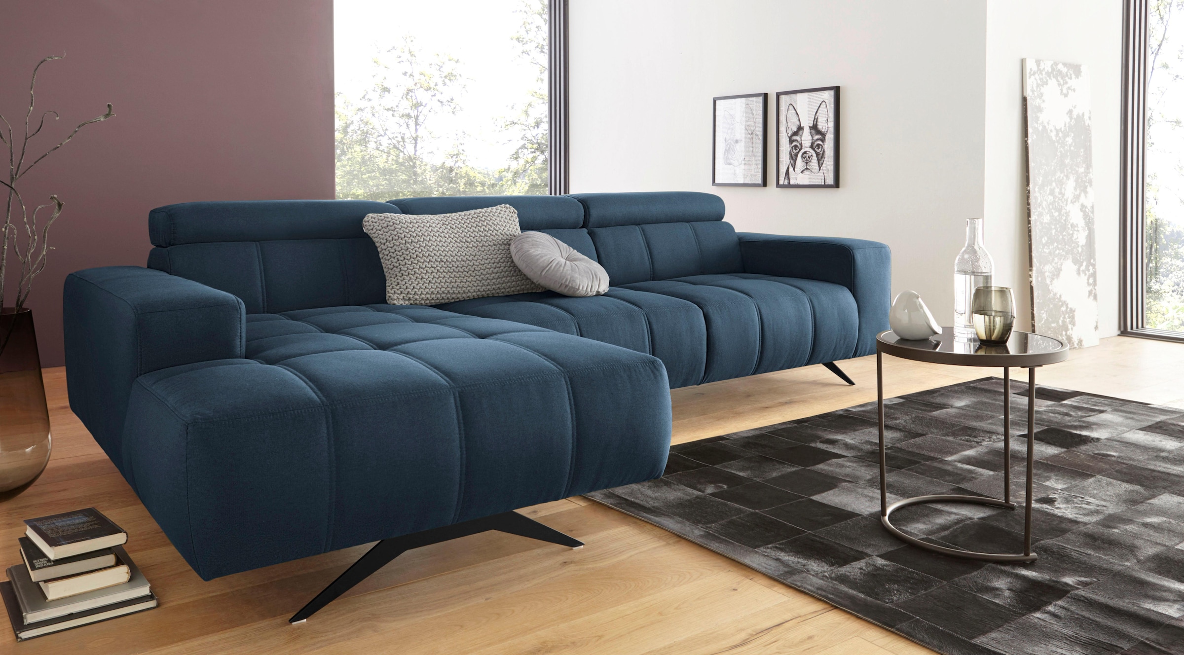 DOMO collection Ecksofa »Trento L-Form, mit Kufenfuss oder Einzelfuss«, wahlweise mit Kopfteilverstellung, Recamiere links/rechts bestellbar