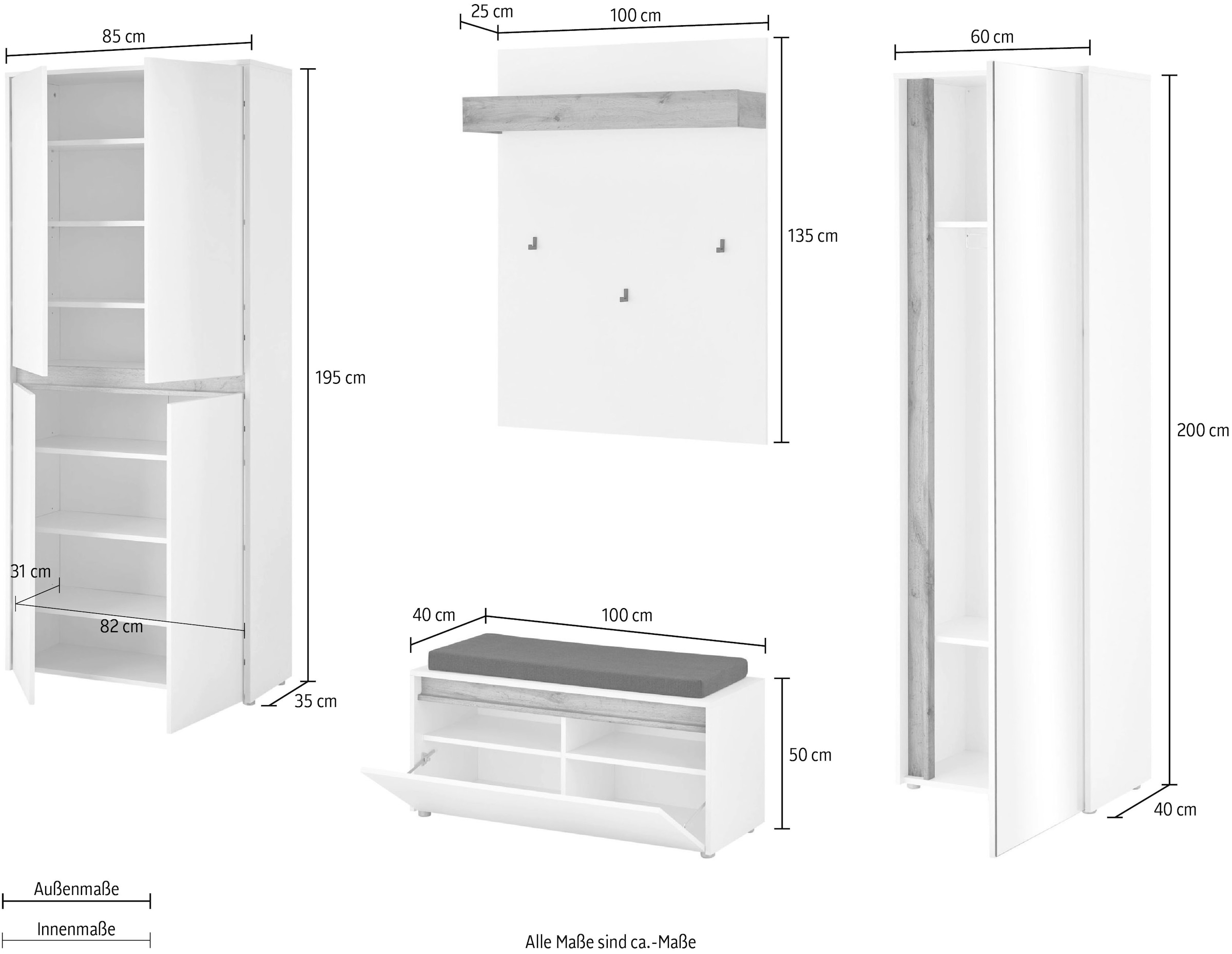 INOSIGN Garderoben-Set »City/Giron, moderne Garderobe, viel Stauraum, ca. 40 Schuhe« Set, 4 Stk. tlg.