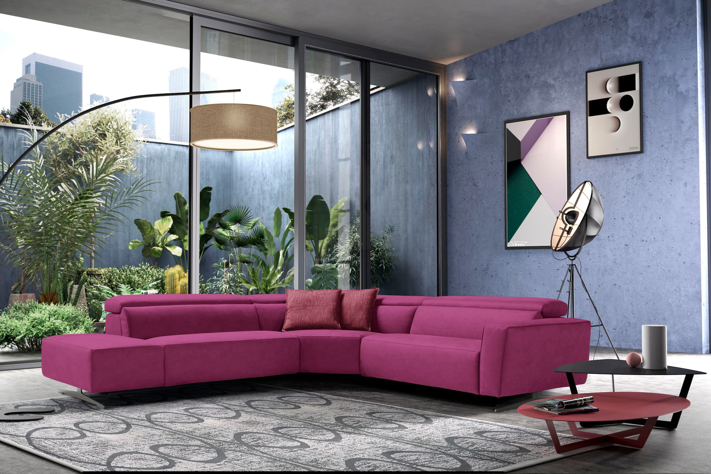 Egoitaliano Ecksofa "Stefanie-e, Designsofa der Extraklasse, bequem mit hohem Sitzkomfort" mit Relaxfunktion und verstellbaren Kopfteilelementen