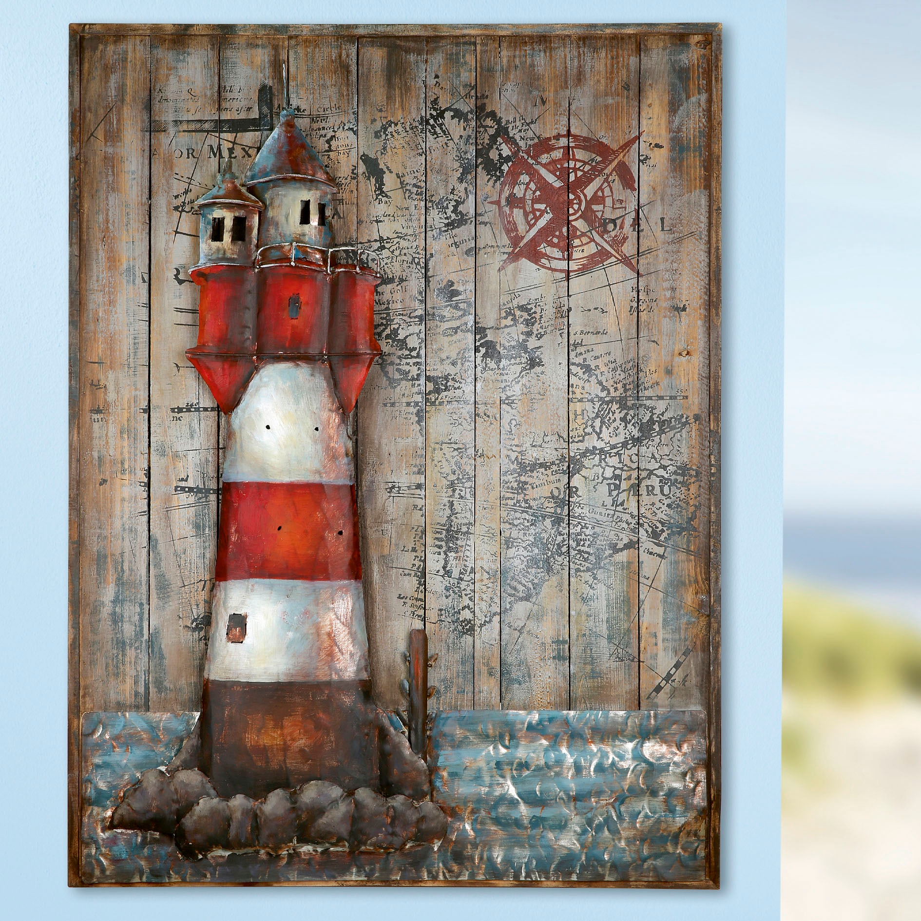 GILDE GALLERY Metallbild »Kunstobjekt Leuchtturm«, Leuchtturm, (1 St.)