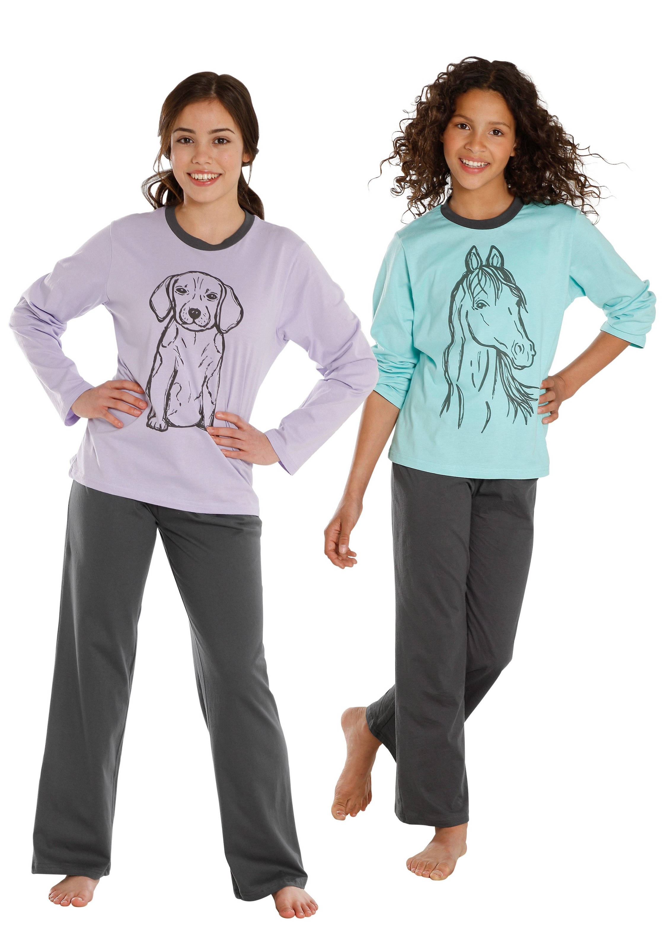 mit ohne Oberteile kaufen tlg., - Pyjama, Vivance (4 schönen versandkostenfrei Farben Tierdruck Mindestbestellwert 2 in Modische Stück),