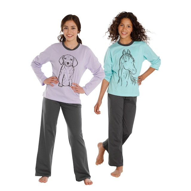 Modische Vivance Pyjama, (4 tlg., 2 Stück), Oberteile in schönen Farben mit  Tierdruck versandkostenfrei - ohne Mindestbestellwert kaufen
