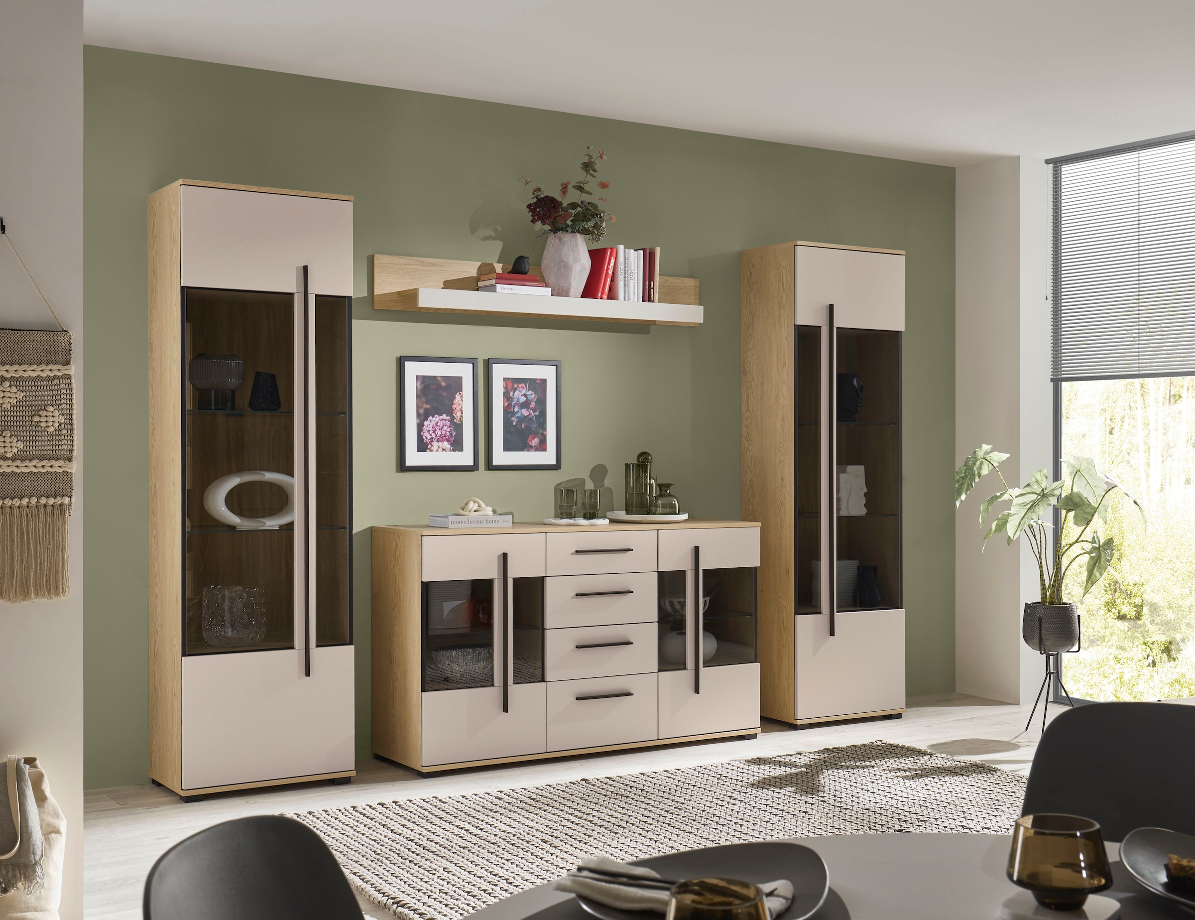 Home affaire Meuble mural »Cantara, Anbauwand, Wohnzimmer-Set, in Eiche Evoke, Weiss oder Kaschmir« Ensemble, 4 cuis tlg.
