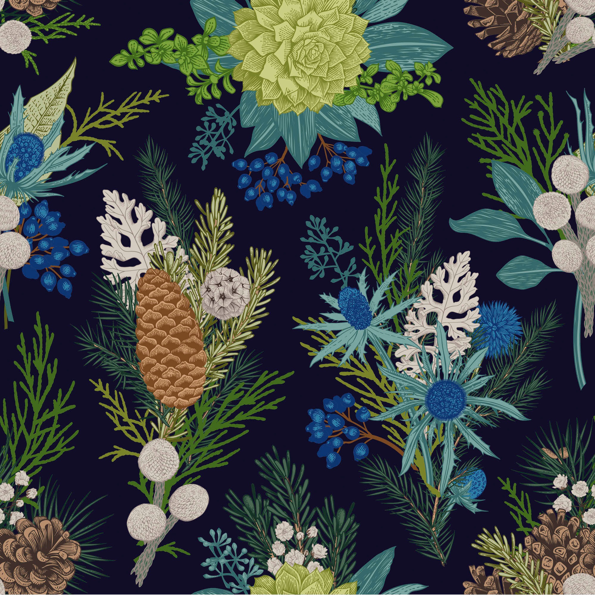 queence Coussin décoratif »Camilla« Kissenhülle,Blumen,Pflanzen,Tannenzapfen,Naturmotiv,Botanisch