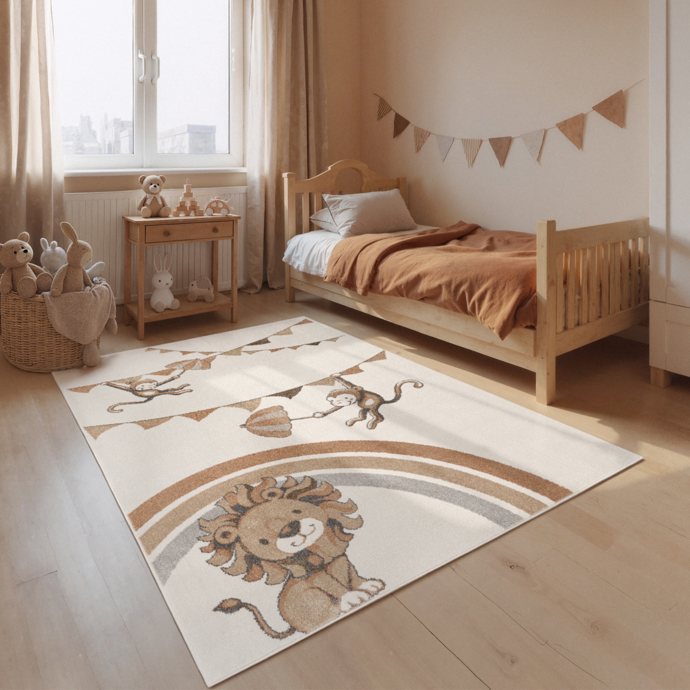 Image of Villeroy & Boch Kinderteppich "Roar like a Lion Rainbow Party Teppich" rechteckig 9 mm Höhe Spielteppich weich, Kinderzimmer, Boho Kids Spielunterlage, Tieremotiv