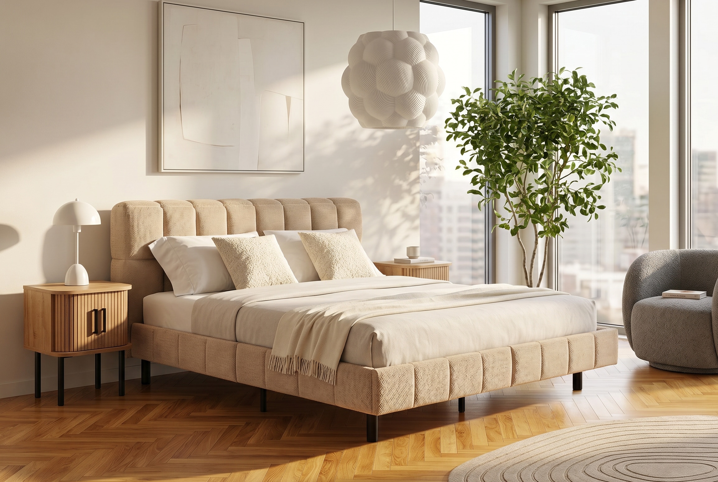 ATLANTIC home collection Lit rembourré »Neela in 180cm x 200cm« gepolstertes Kopfteil und Rahmen, Bezug aus hochwertigen Strukturstoff
