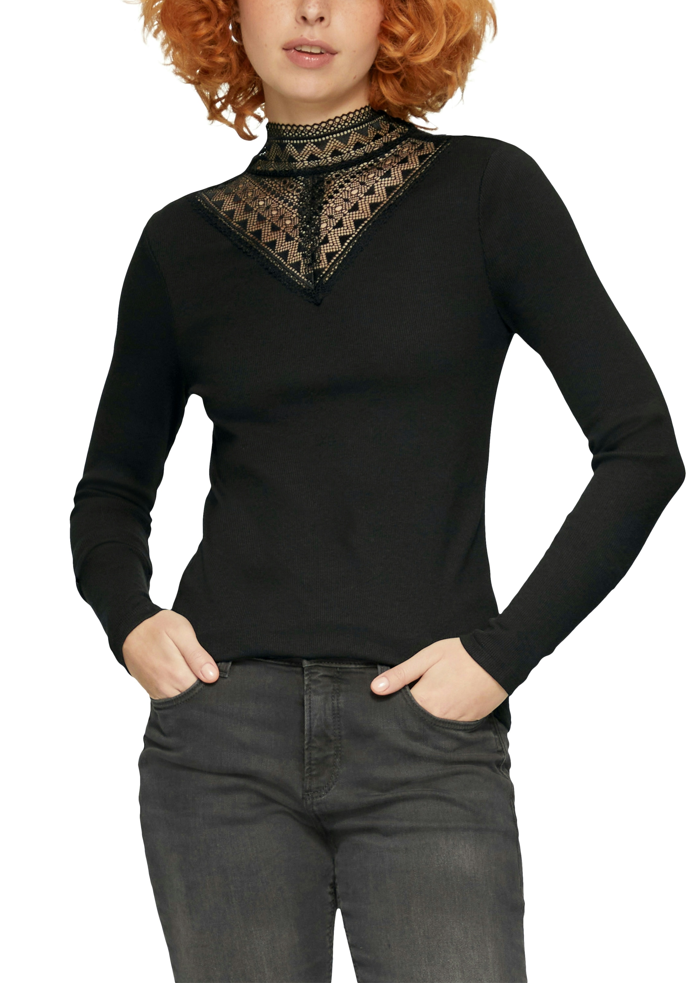 Image of QS Langarmshirt mit Spitzeneinsatz