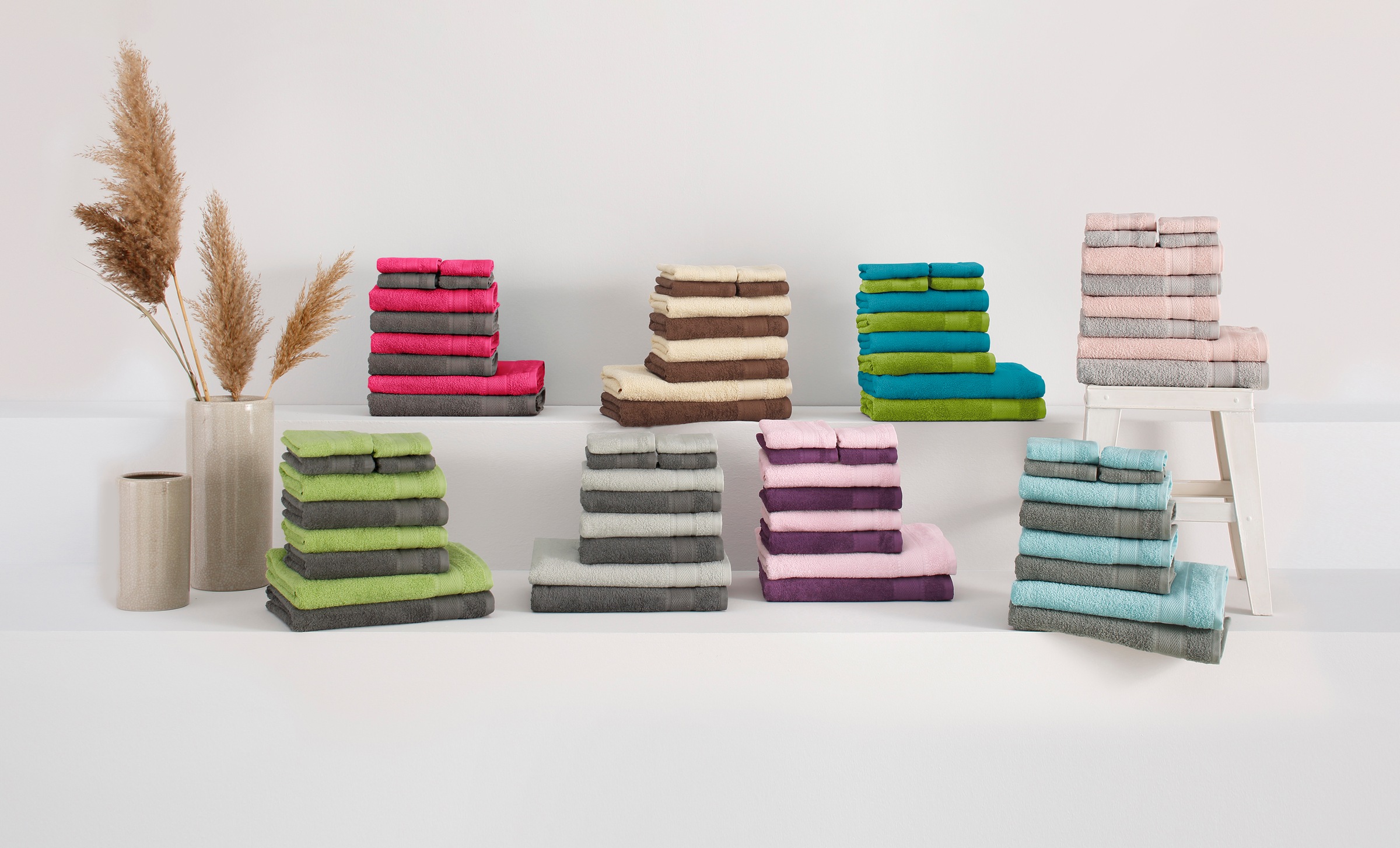 OTTO home Handtuch Set "Afri, Duschtücher, Handtücher, Gästetücher, Seiftücher" Set Walkfrottee zweifarbig, 100% Baumwolle, weich, mit Bordüre