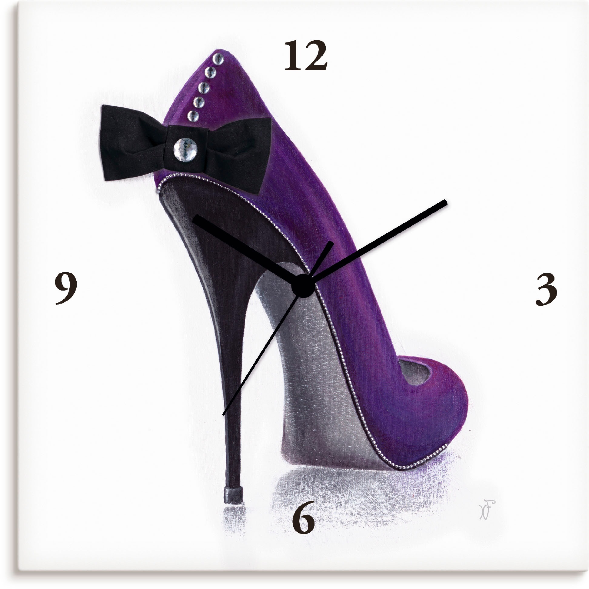 Image of Artland Wanduhr »Damenschuh - Violettes Modell«, lautlos, ohne Tickgeräusche, nicht tickend, geräuschlos - wählbar: Funkuhr o. Quarzuhr, moderne Uhr für Wohnzimmer, Küche etc. - Stil: modern bei Ackermann Versand Schweiz