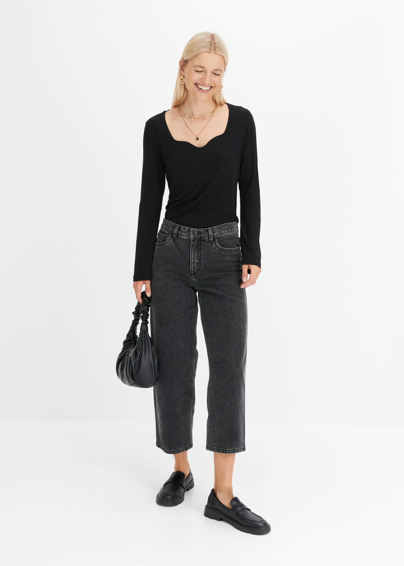 bonprix Jeans large avec taille mi-haute, coupe ample