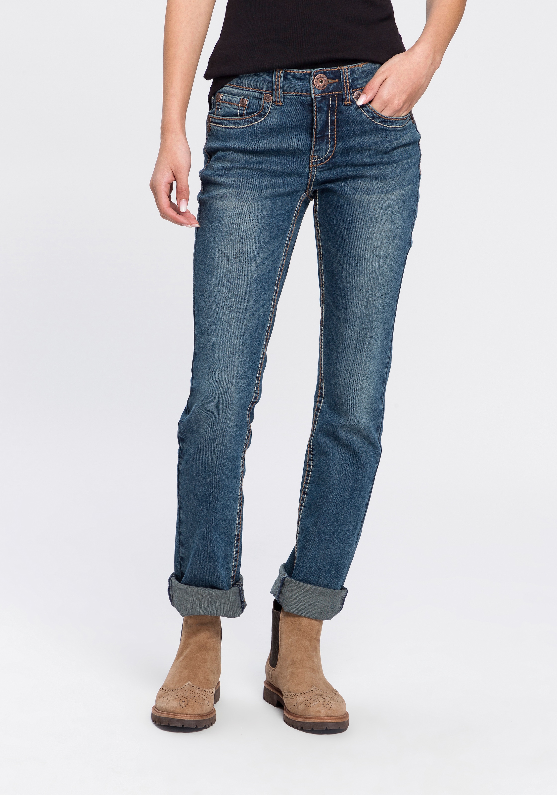 ♕ Arizona Gerade Jeans »Kontrastnähte«, Mid versandkostenfrei bestellen Waist