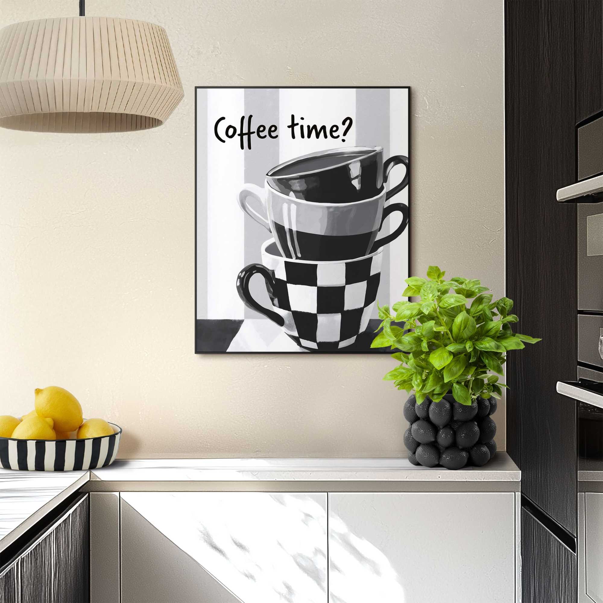 Image of Reinders Bild mit Rahmen "Kaffeepause" Küche 1 Stk. tlg. Küche - Schwarz-Weiss - MDF - Essen und Trinken - 40x50 cm