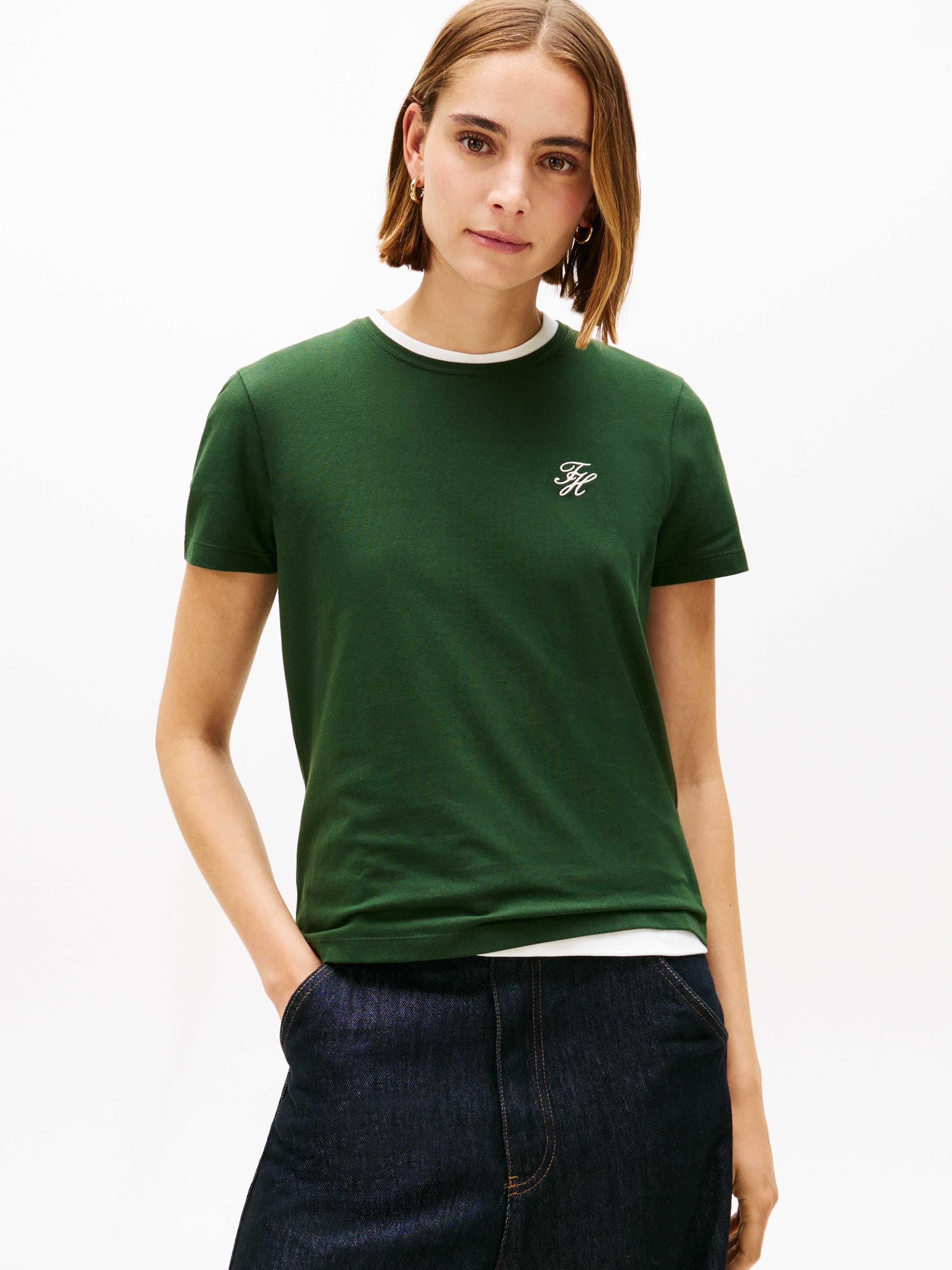 Image of Tommy Hilfiger Kurzarmshirt "TH SCRIPT REG C-NK SS TEE" Stretch, Baumwollmischung, regular fit