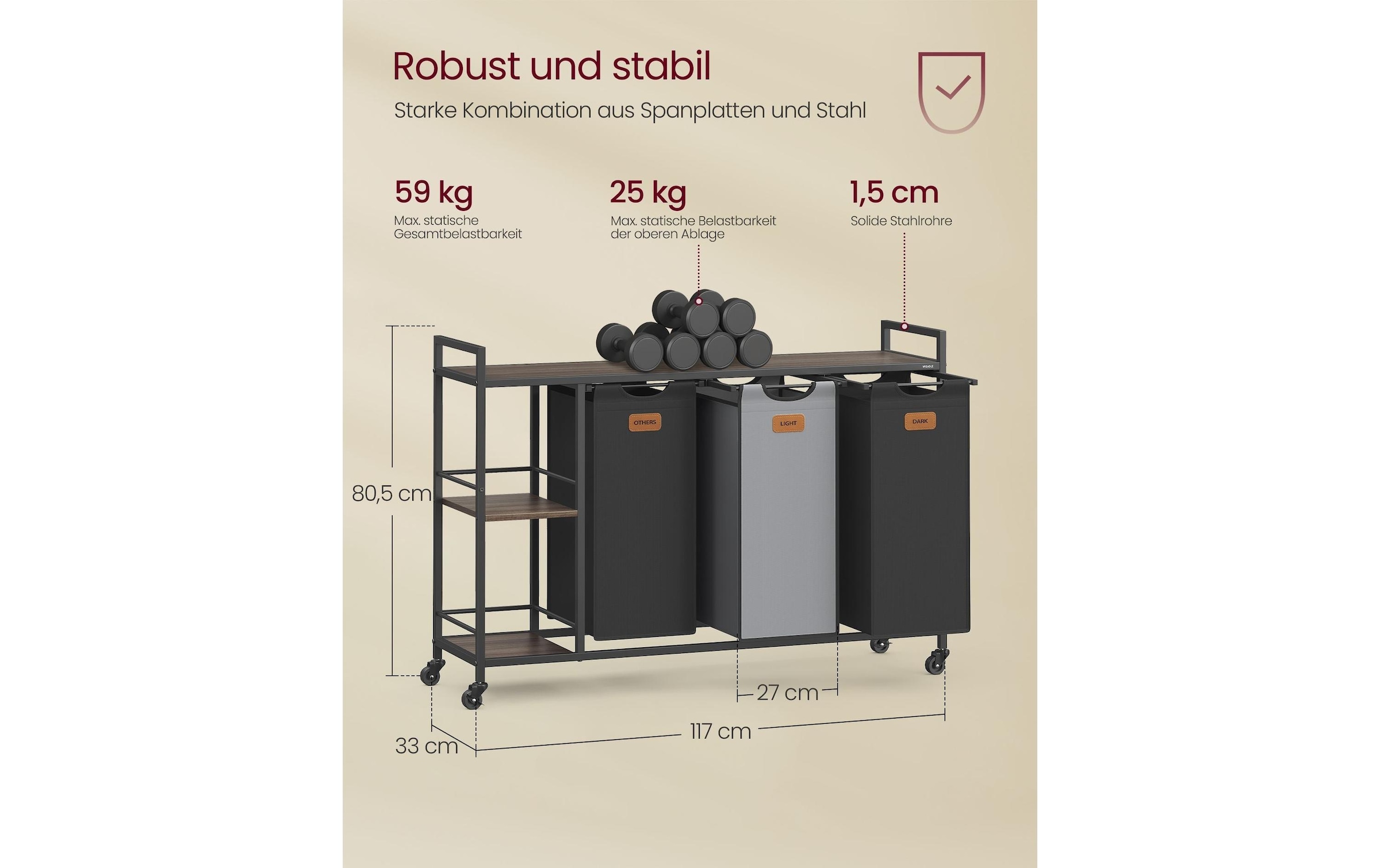 VASAGLE Wäschekorb »3 x 50 l«, (3 St.)