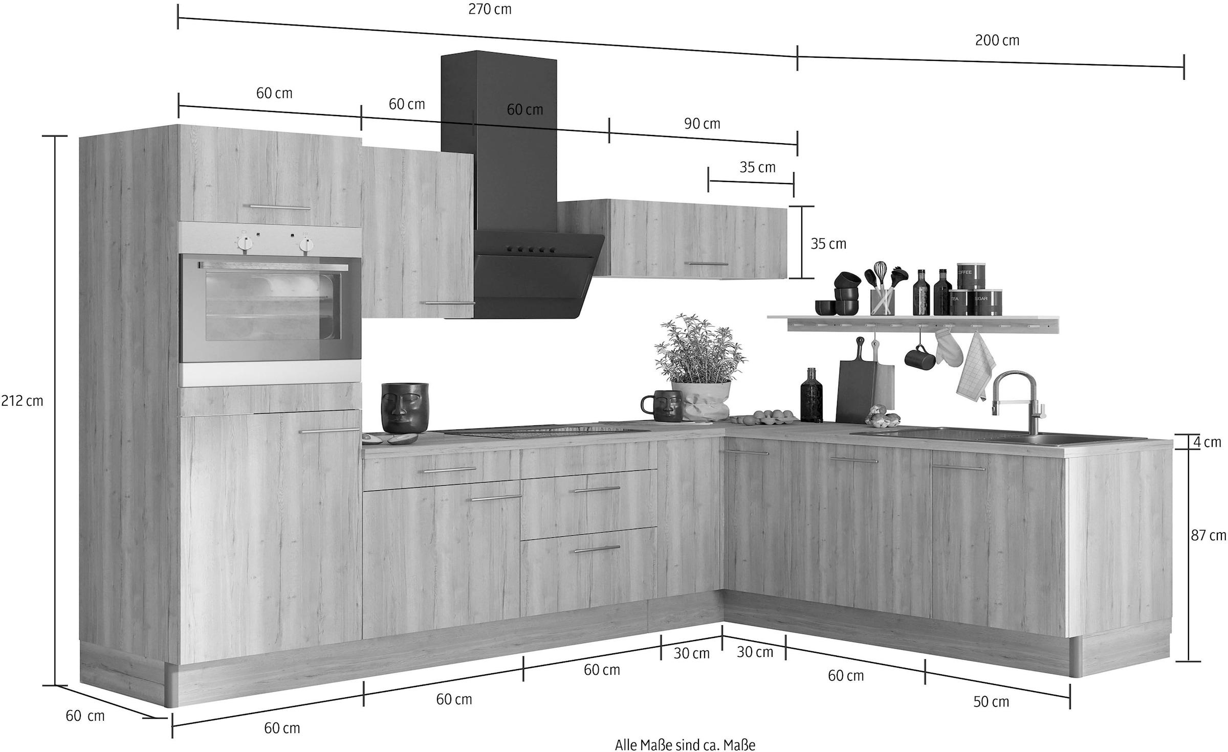 OPTIFIT Küche »Klara« 270 x 200 cm breit, wahlweise mit E-Geräten