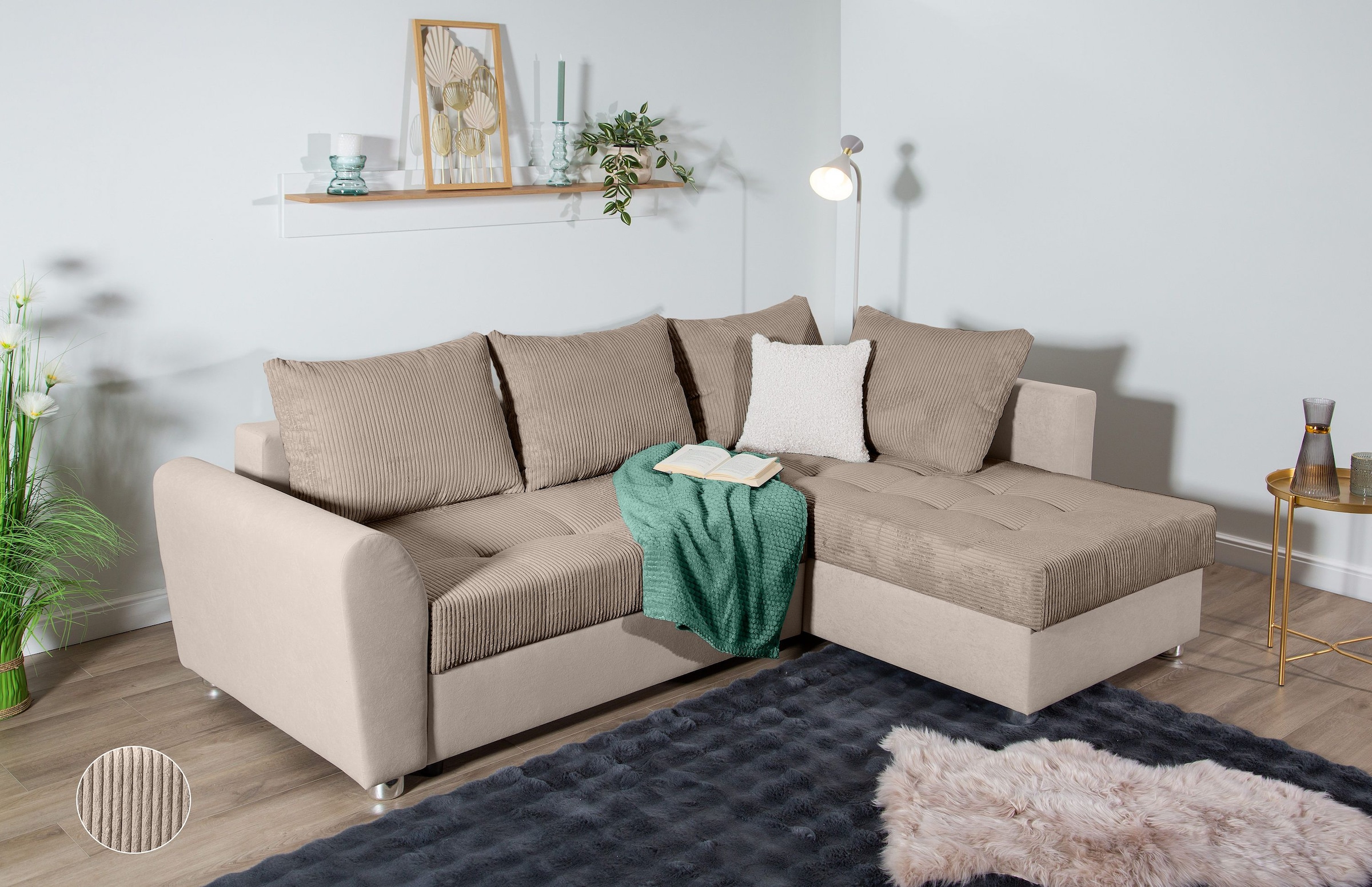 COLLECTION AB Ecksofa »JANA L-Form«, inkl. Bettfunktion,Bettkasten und Bonnelfederkern
