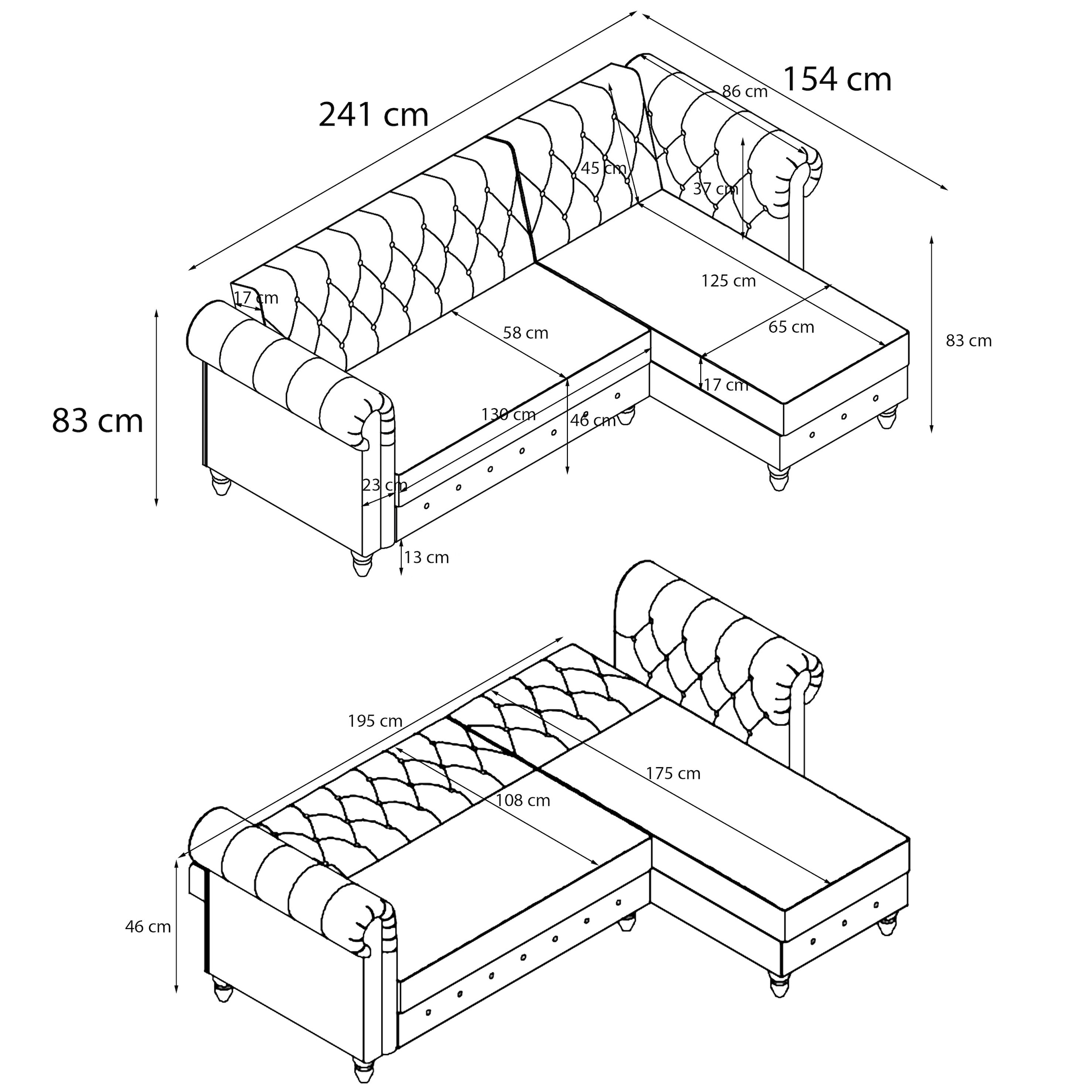 Dorel Home Ecksofa »Felix, L-Form, 241 cm (Liegefl.108x195 cm), Recamiere tauschbar,« verstellb. Rückenlehne, Bett-Funktion, Velours, Kunstleder, Vintage