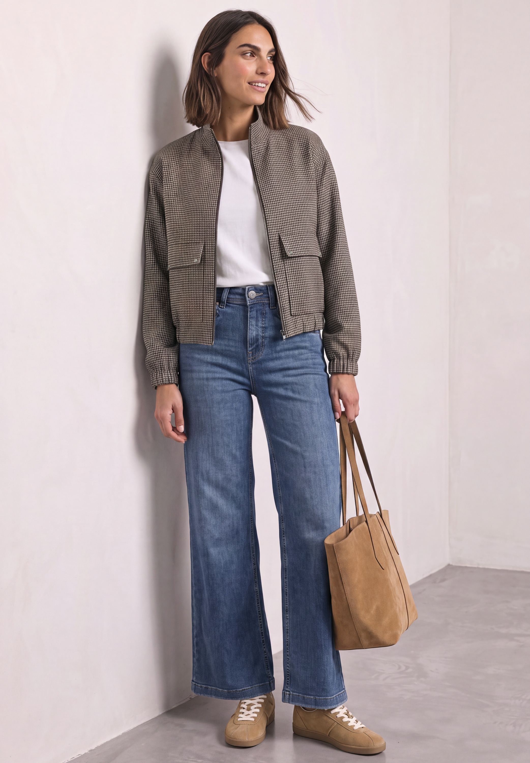 STREET ONE Blouson ohne Kapuze mit Houndstooth Muster und Zipper