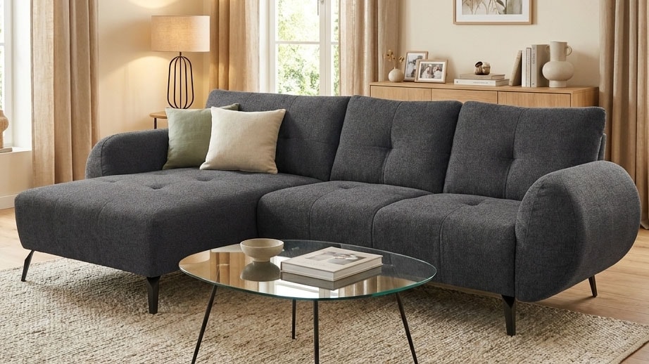 GOODproduct Ecksofa »Viborg 261 x 140 cm, mit Steppungen, elegant, modern« L-Form, pflegeleichter Bezug, hohe Füsse - passend für Saugroboter!