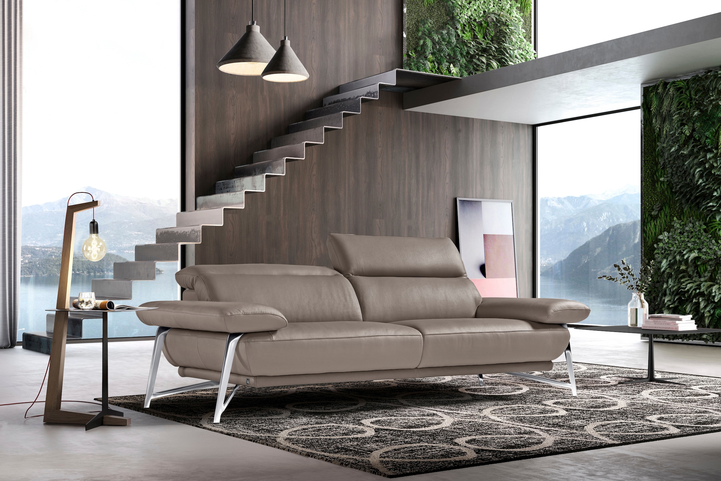 Image of Egoitaliano 2,5-Sitzer "Anais, Designsofa mit erstklassigem Sitzkomfort, Fussfarbe chrom" Kopfteil verstellbar, 232 cm, Leder BACIO, safari