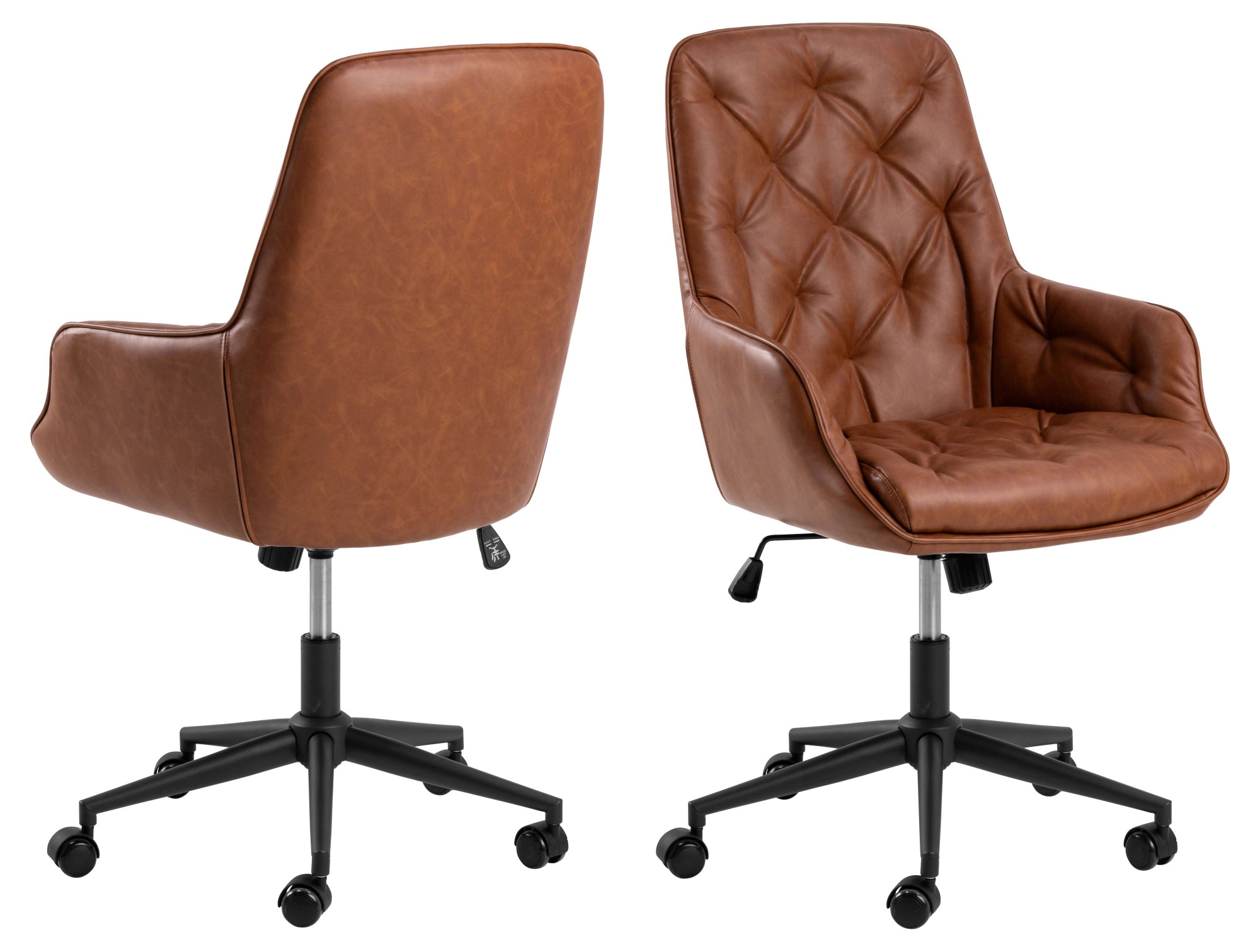 Image of ACTONA GROUP Schreibtischstuhl "Erik" () Schreibtischstuhl, PU retro Cognac, 5 Stern Gestell matt schwarz