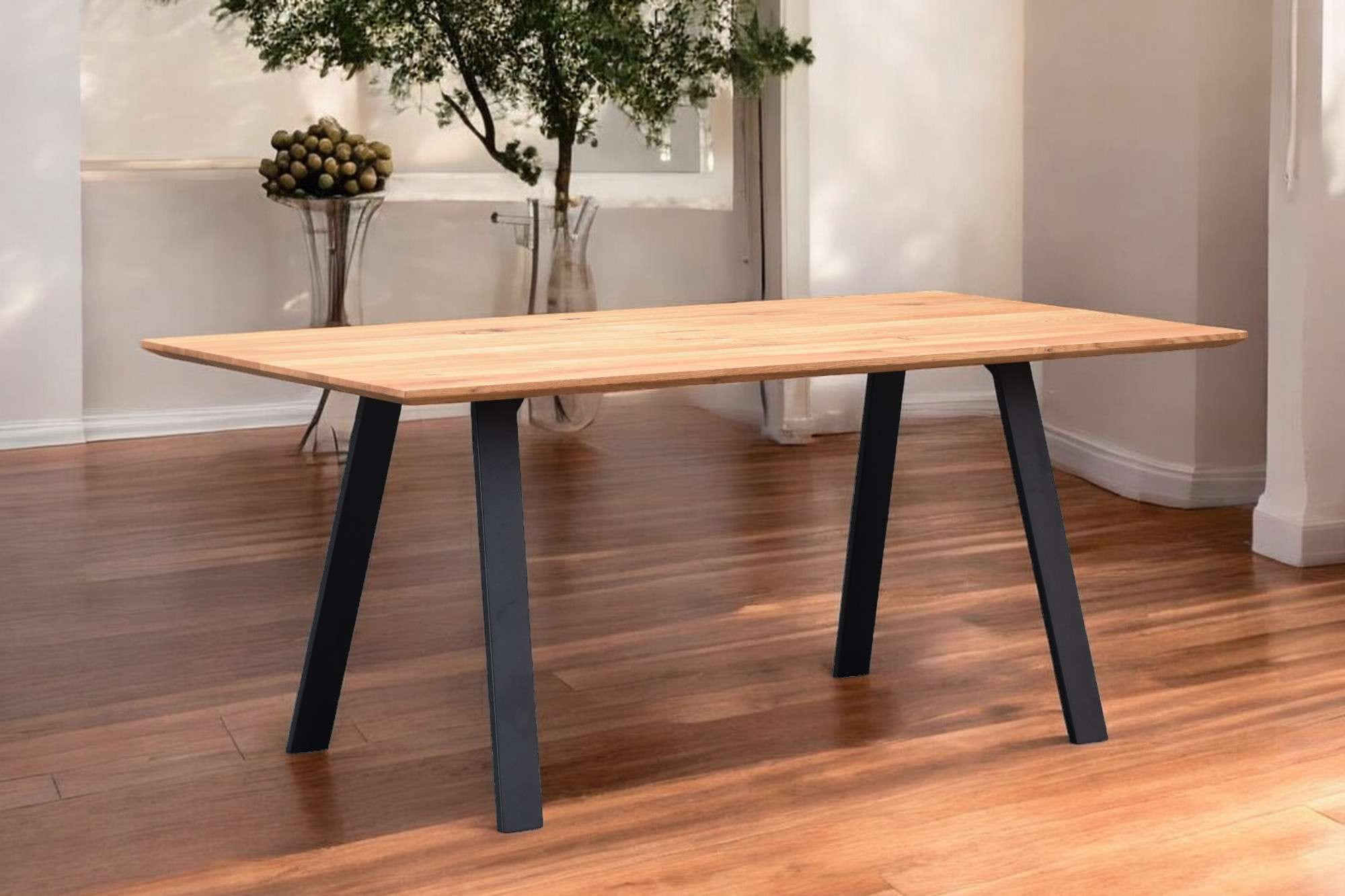 Home affaire Esstisch »Reidigen Küchentisch, A-Form Metallgestell, Wildeiche massiv geölt«, Baum Kante oder Schweizer Kante, erhältlich in 3 Grössen und 2 Farben