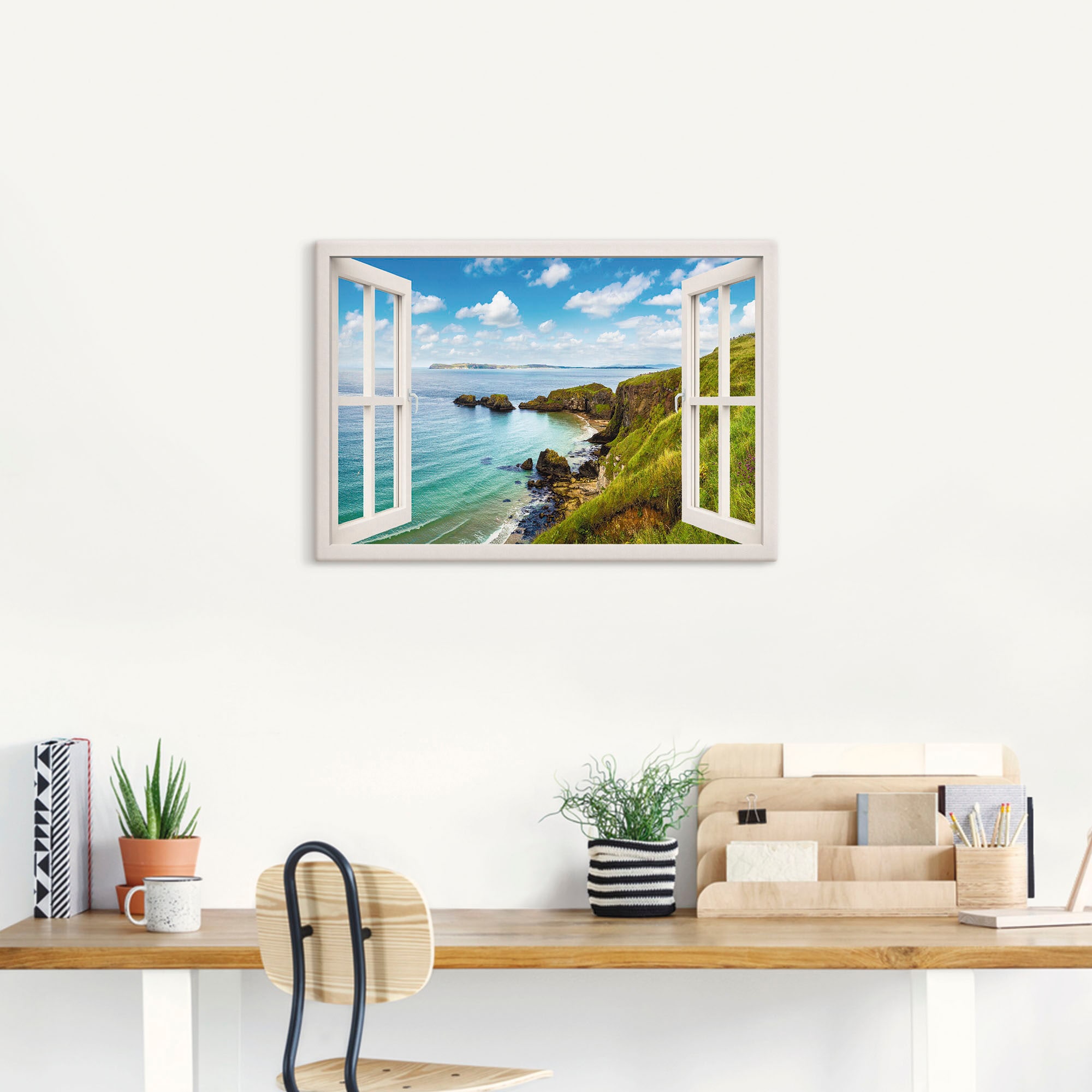Artland Wandbild »Küstenweg in Nordirland durchs Fenster«, Meer Bilder, (1 St.), als Leinwandbild, Wandaufkleber oder Poster in versch. Grössen