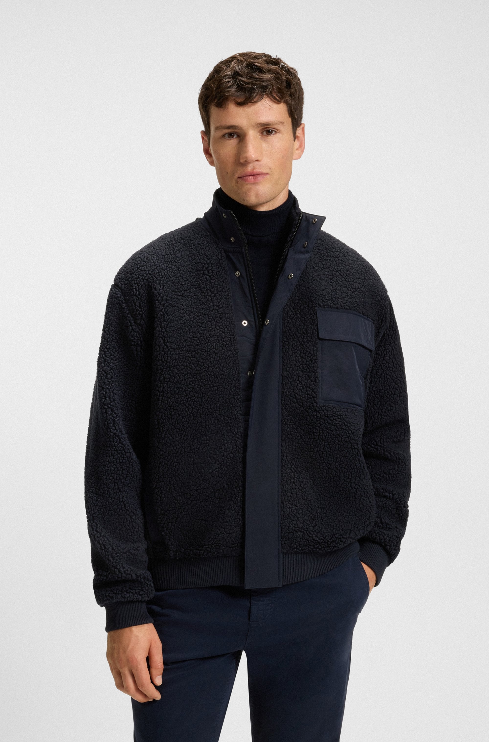 Image of BOSS ORANGE Blouson "Ze cozysolid" Teddy Fell Fleece Kuschel Plüsch Jacke