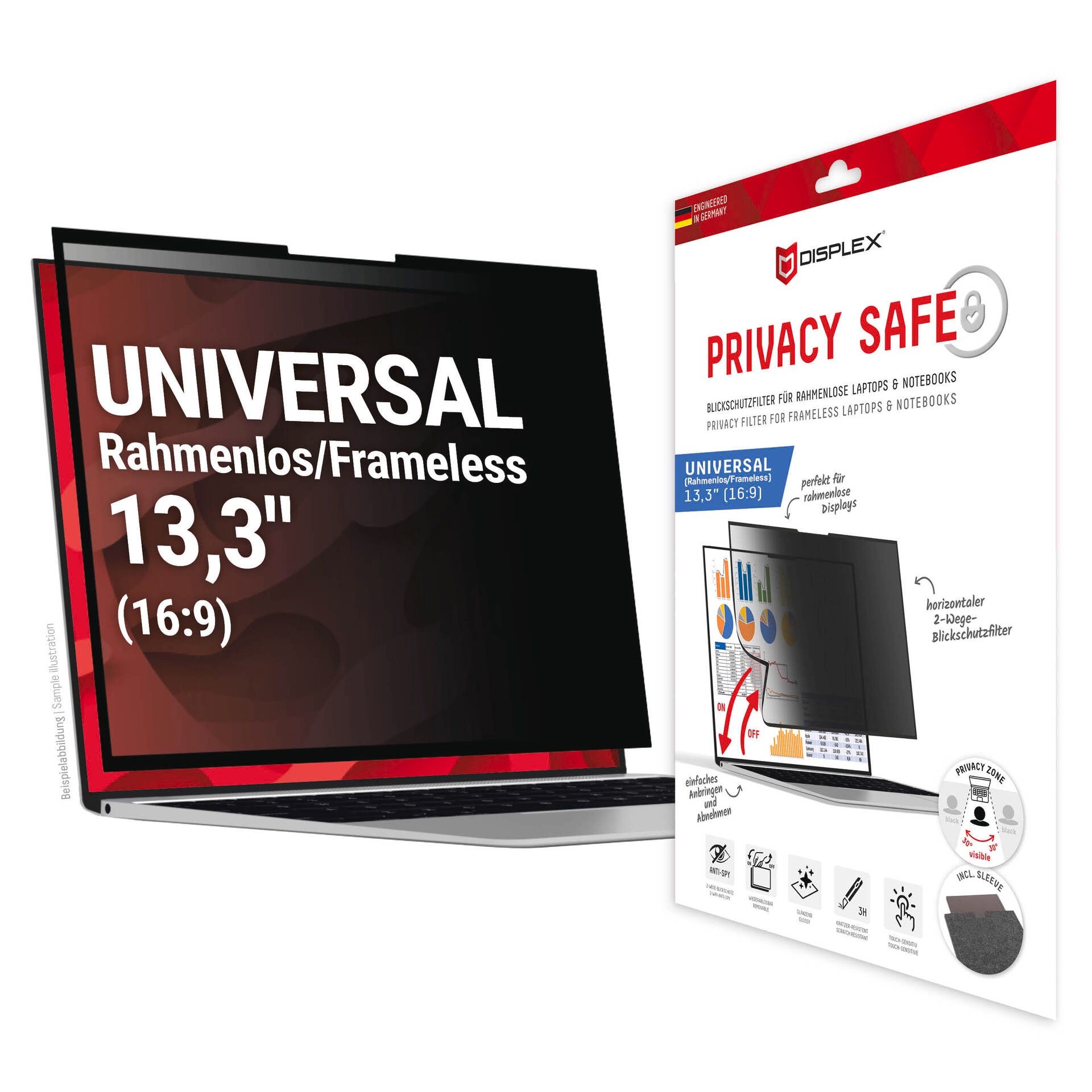 Image of Displex Displayschutzfolie "Privacy Safe" universal, 16:9, Blickschutzfolie, Schutzfolie, Bildschirmschutz