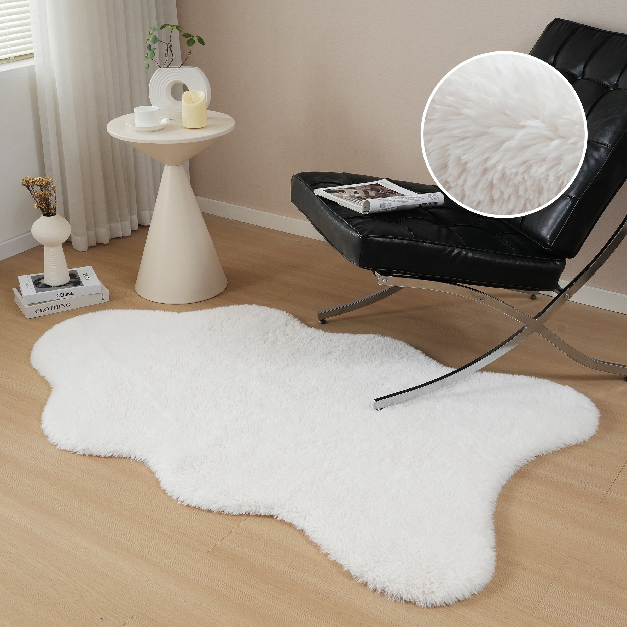 Image of GOODproduct Hochflor-Teppich "Mollin, Fellform, leichter Glanz" rechteckig 30 mm Höhe Kunstfell, Fellimitat, waschbar, flauschig, weich, Wohnzimmer