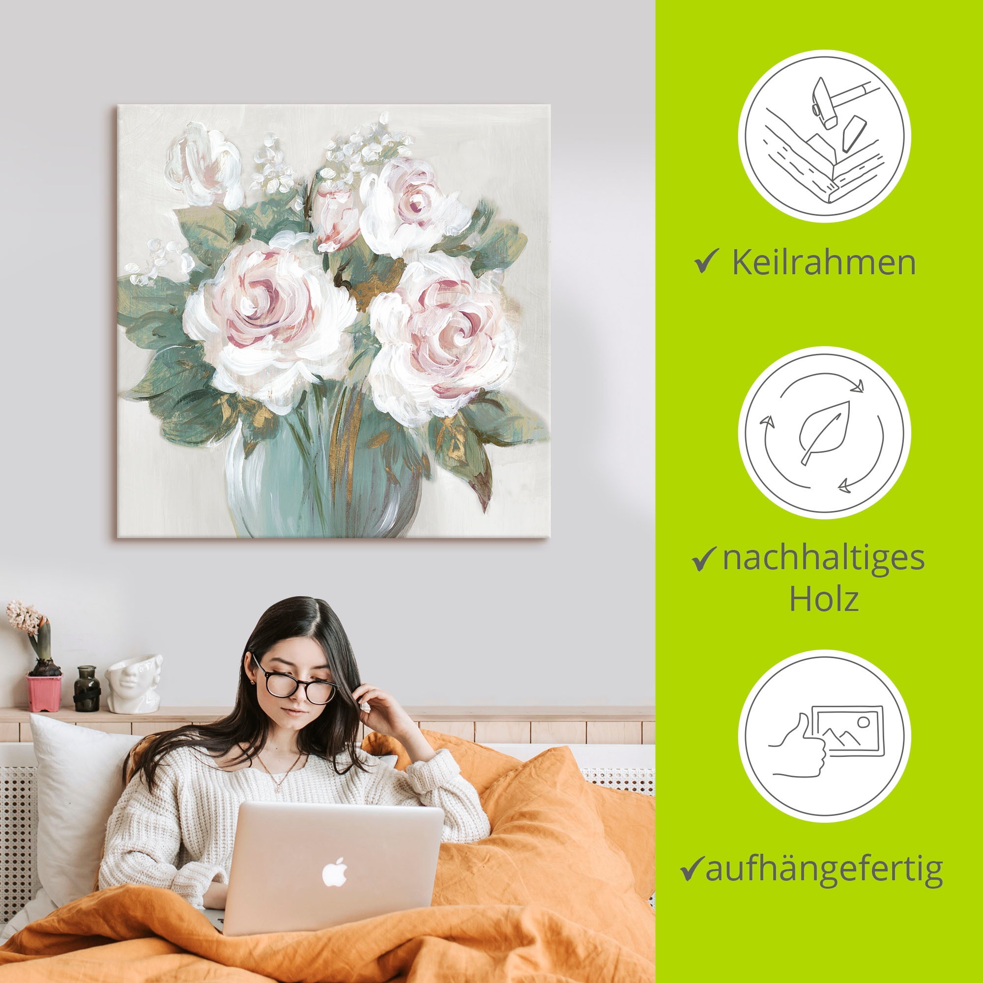 Artland Tableau sur toile »Goldener Blumenstrauss« 1 cuis tlg. auf Holzrahmen gespannt