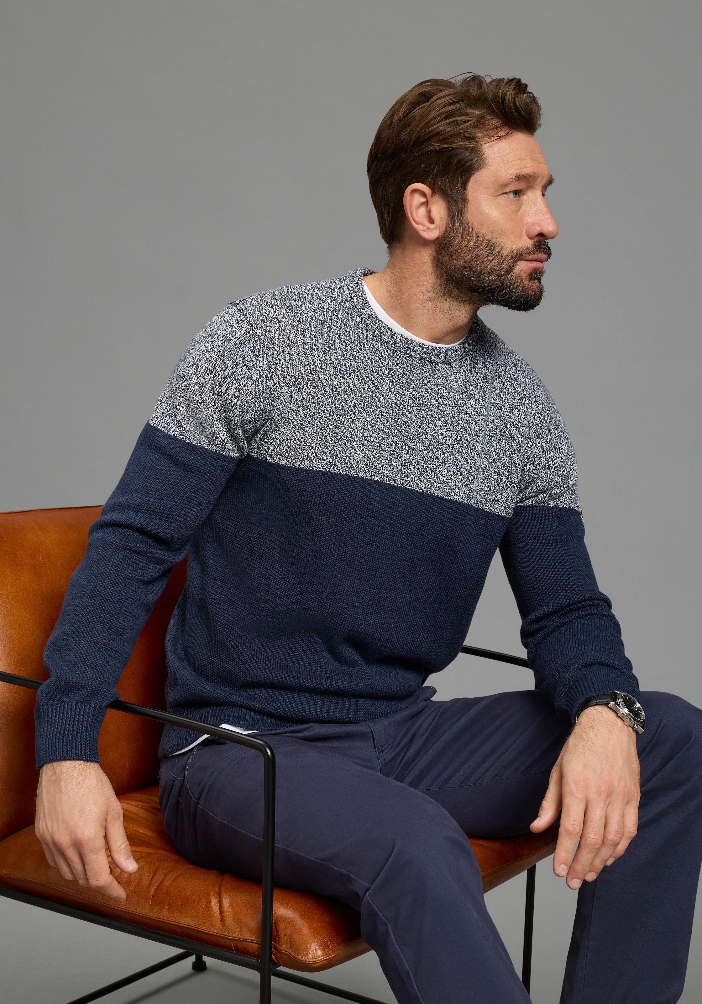 Man's World Pull à col rond »Neue Kollektion! Highlight melierter Look« aus Strick, mit Rundhalsausschnitt, reguläre Passform, mit Langarm